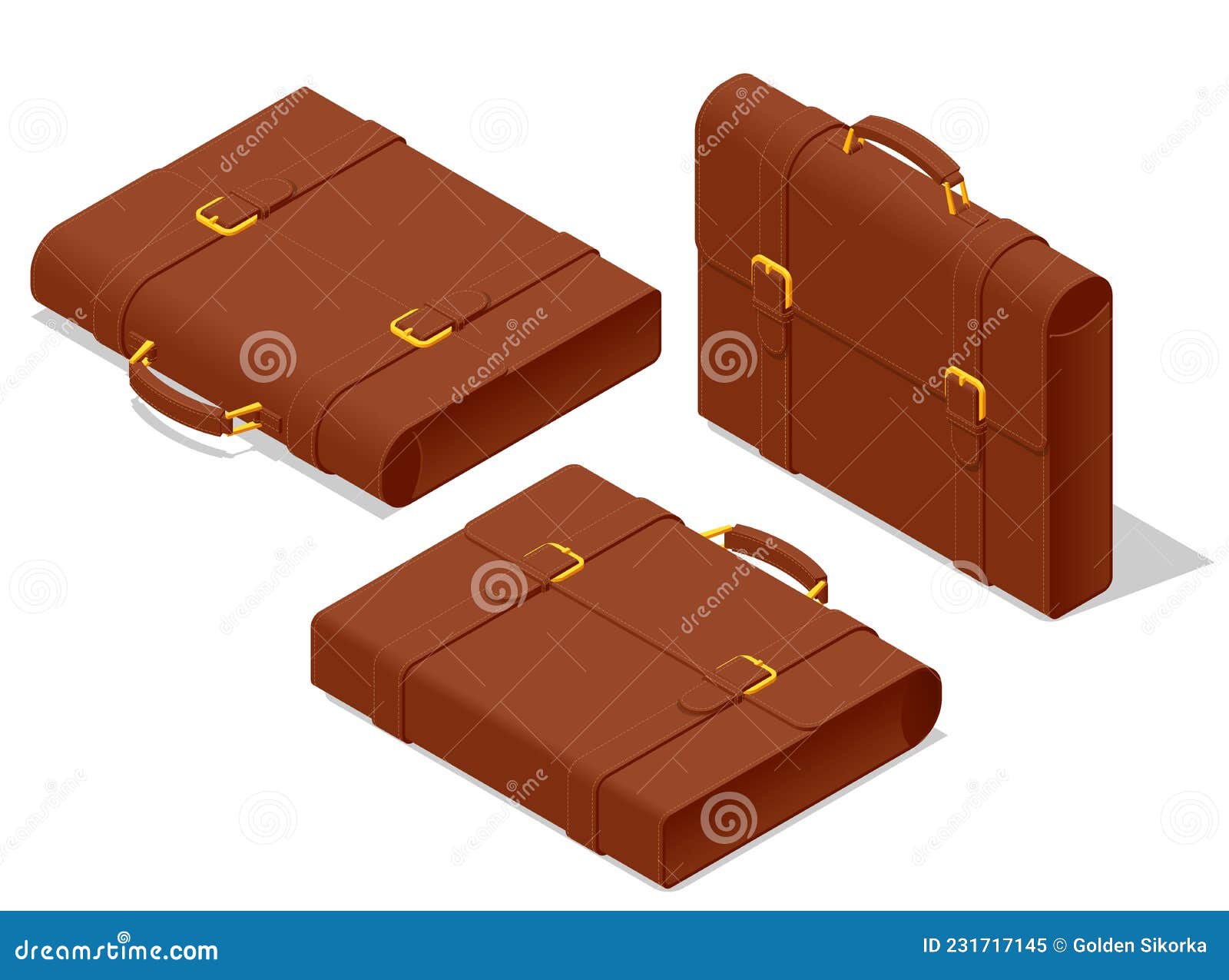 isometric briefcase icons set on white background. diplomat, for office, for laptop.