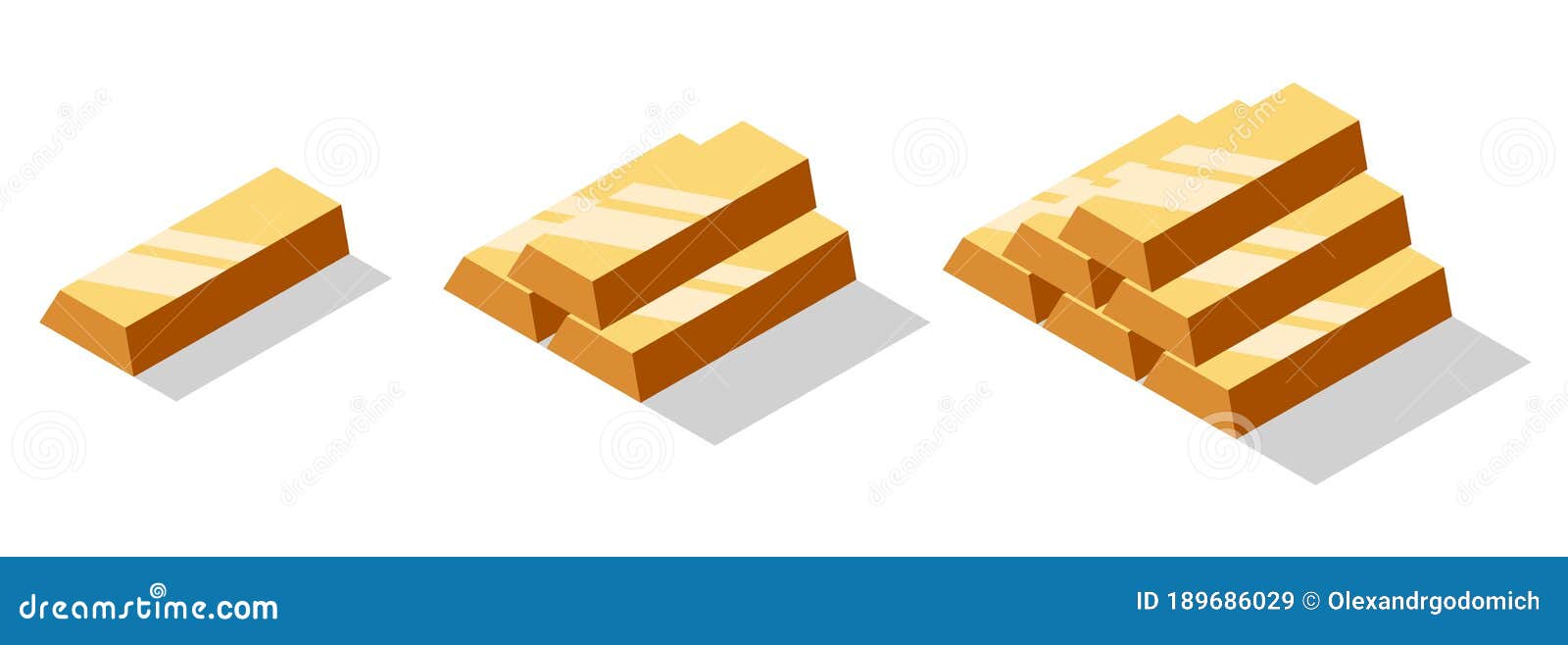 Isometric Bronze Bars Set. Bronze Bricks or Ingot Isolated Stock