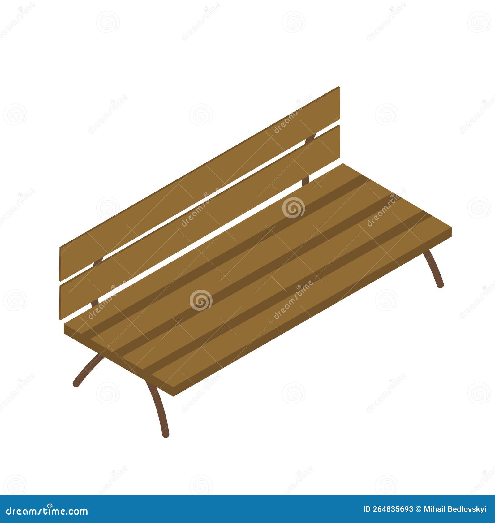 Isometric Brown Wood Bench. on a White Background Stock Vector