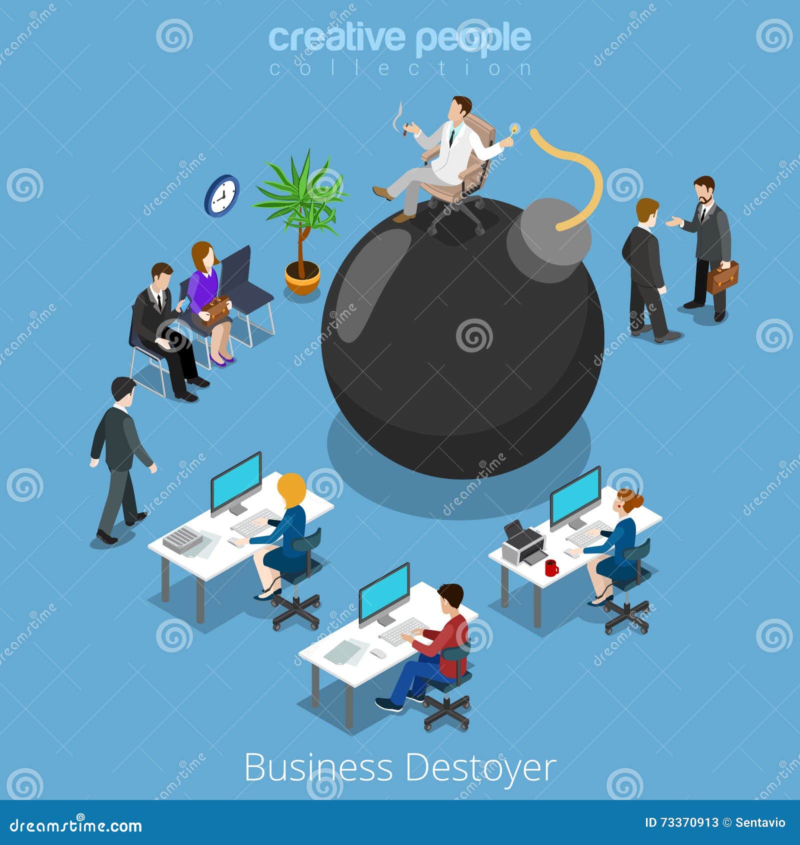 isometric business bomb destroy man flat 3d isomet