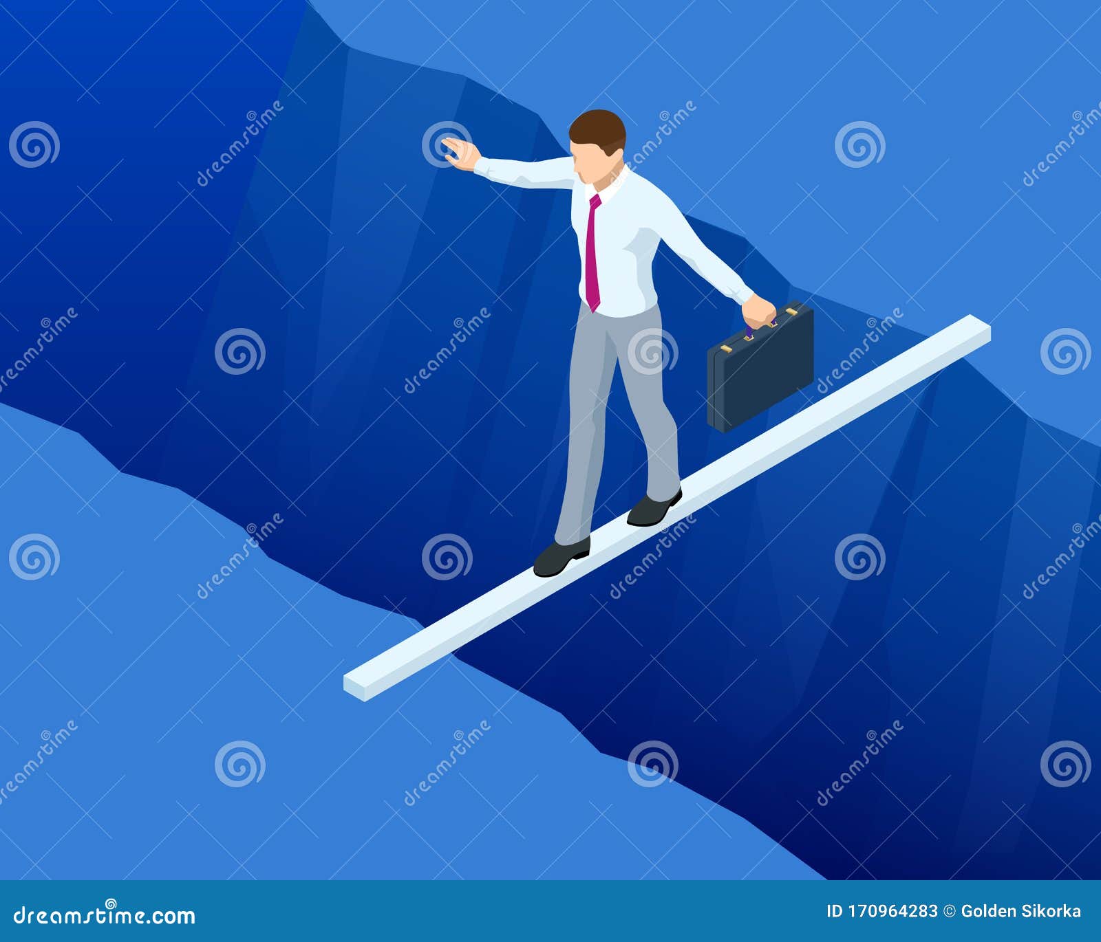 isometric businessman tightrope walker is on the rope. risk challenge in business, business risk, conquering adversity