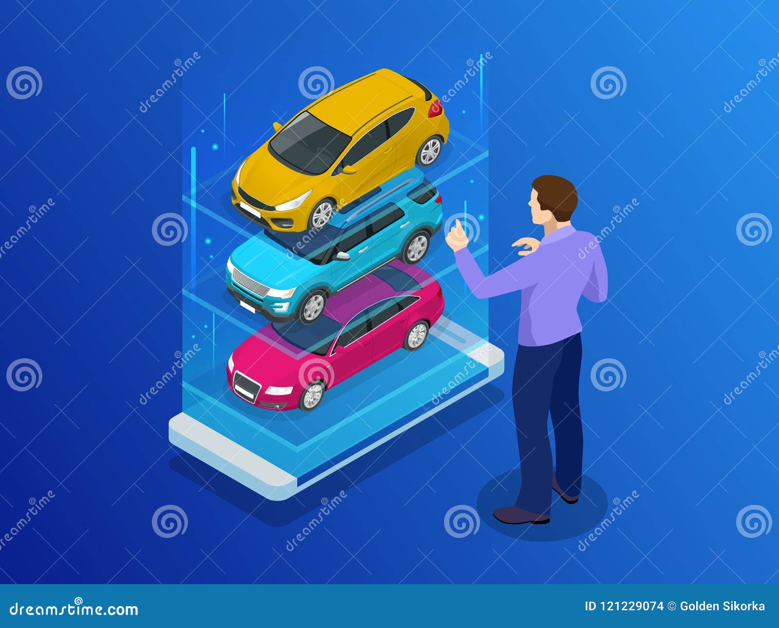 isometric buy a car or rental a car online  web banner. used cars app  