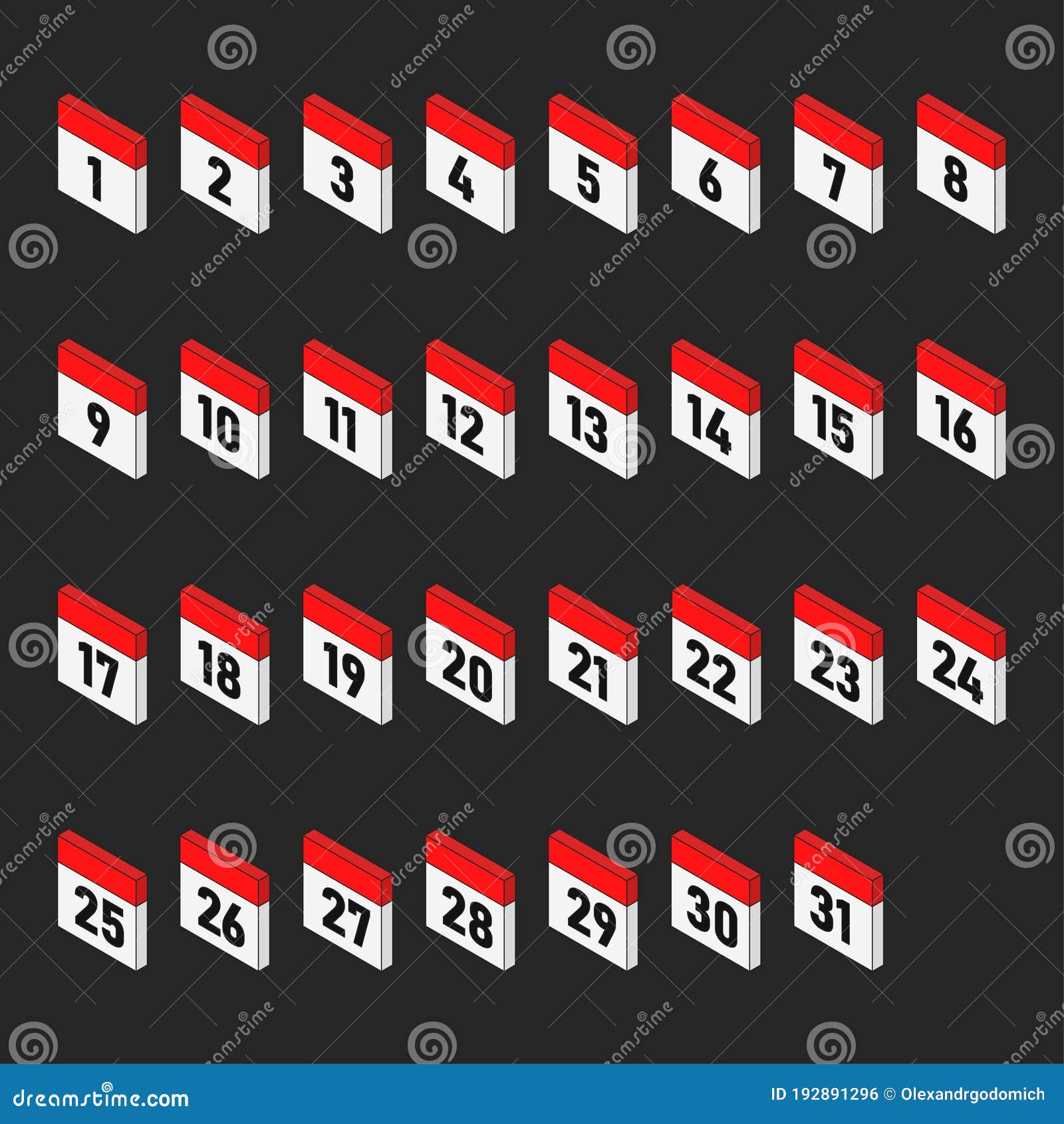 Isometric Calendar Days Icons from 1 To 31. Deadline Day in 3d Style ...