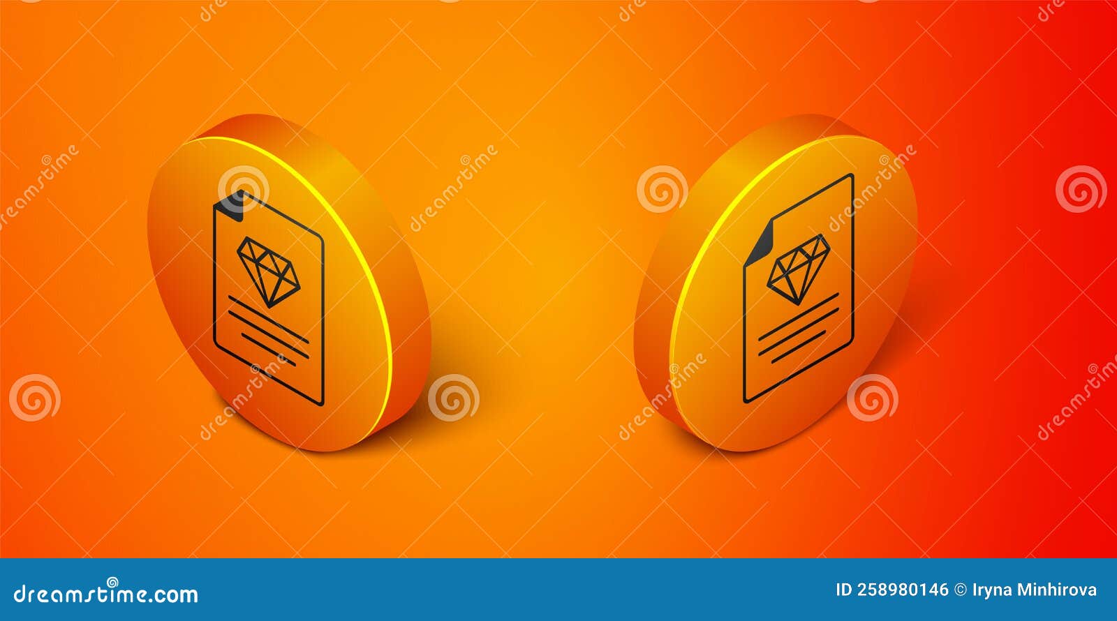 Isometric Certificate of the Diamond Icon Isolated on Orange Background