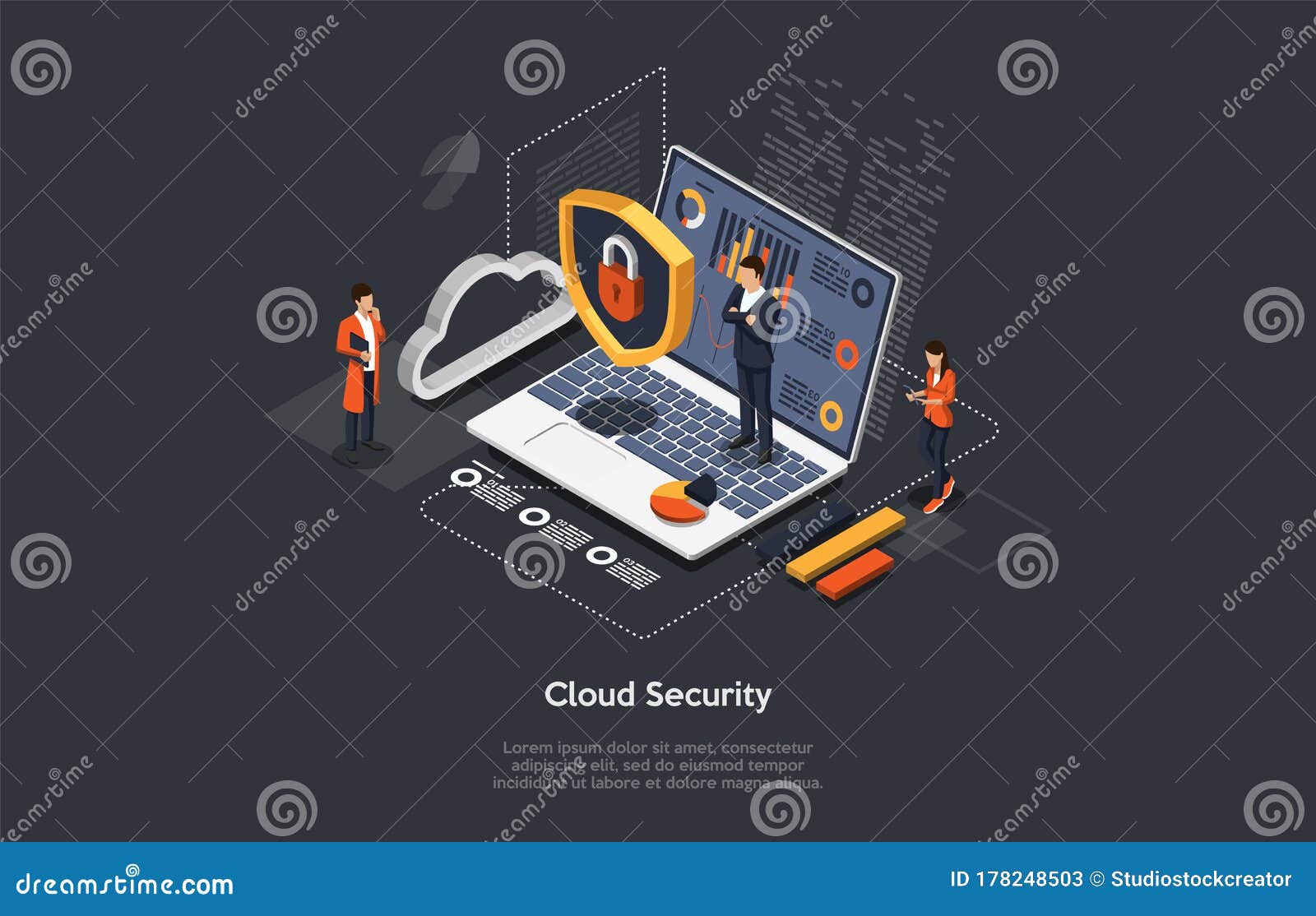 Isometric Cloud Security Technology Digital Padlock Concept People Provide Protection Of Data Cloud Services Of Stock Vector Illustration Of Data Antivirus
