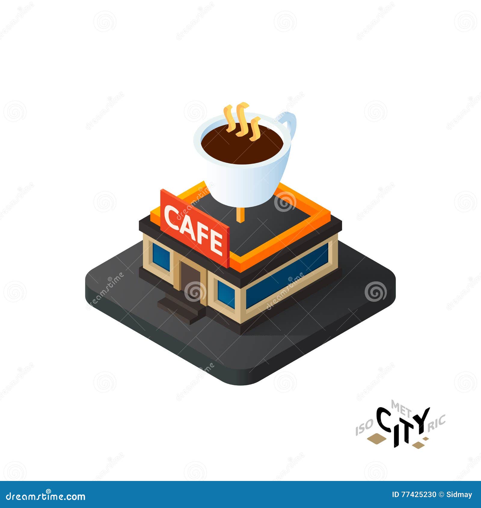 isometric coffeehouse cafe icon, building city infographic ,  