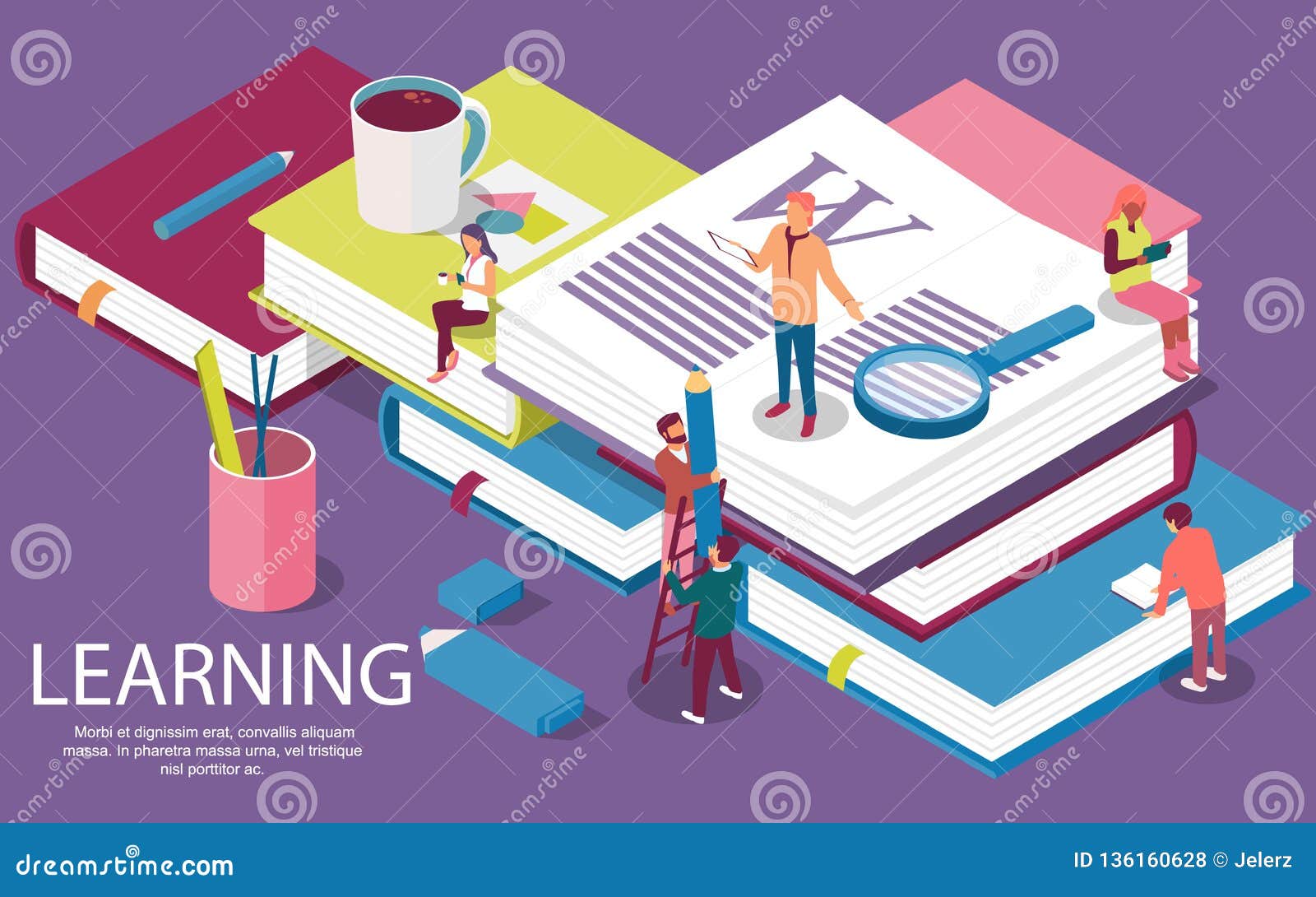 isometric concept with books for learning or teaching, education.
