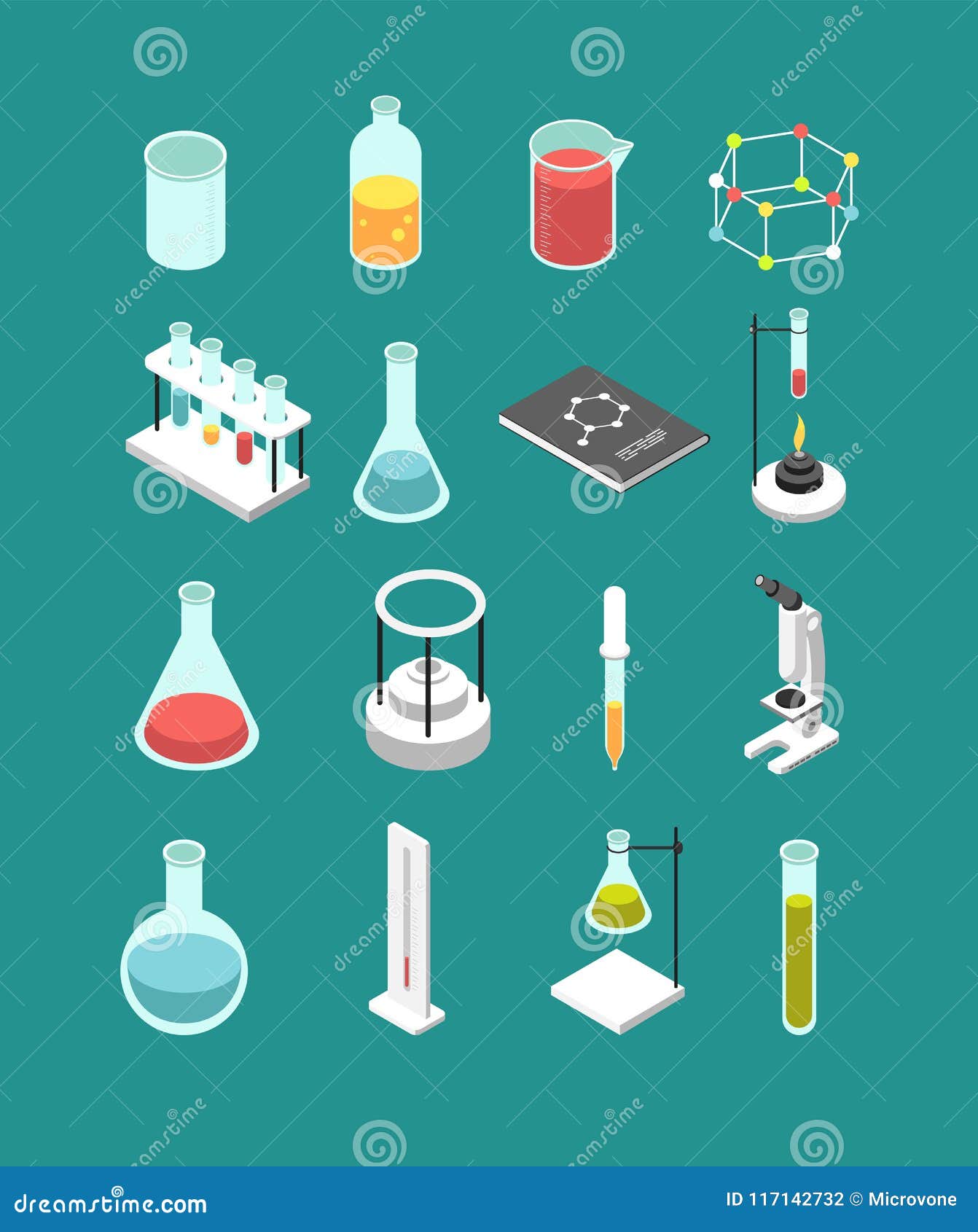 isometric 3d chemical laboratory equipment. chemistry attributes  icons 