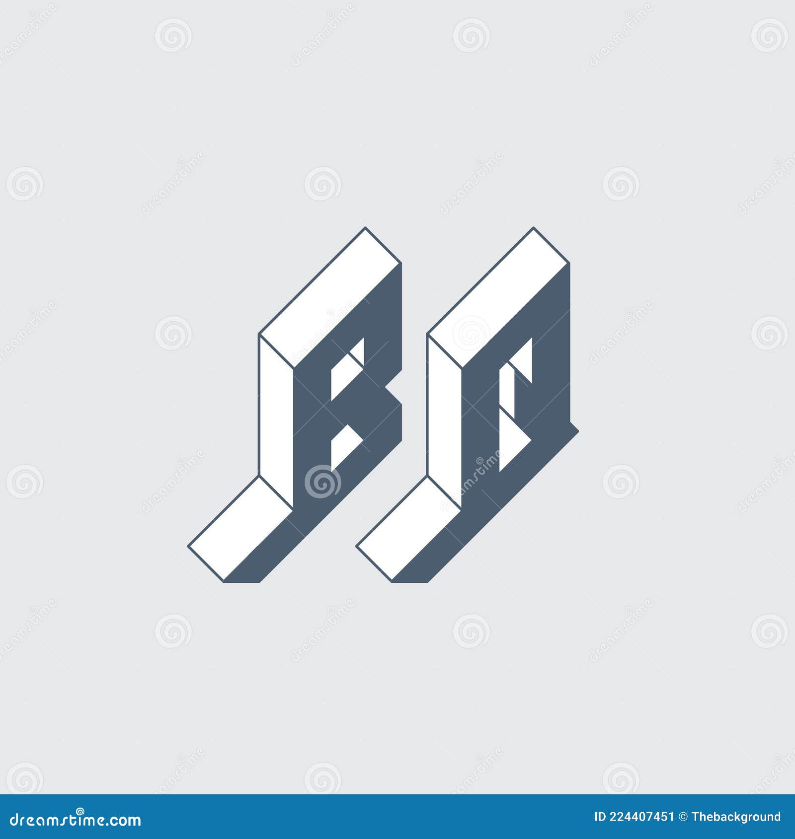 Isometric 3d Font for Design. B and Q Monogram or Logotype. Volume