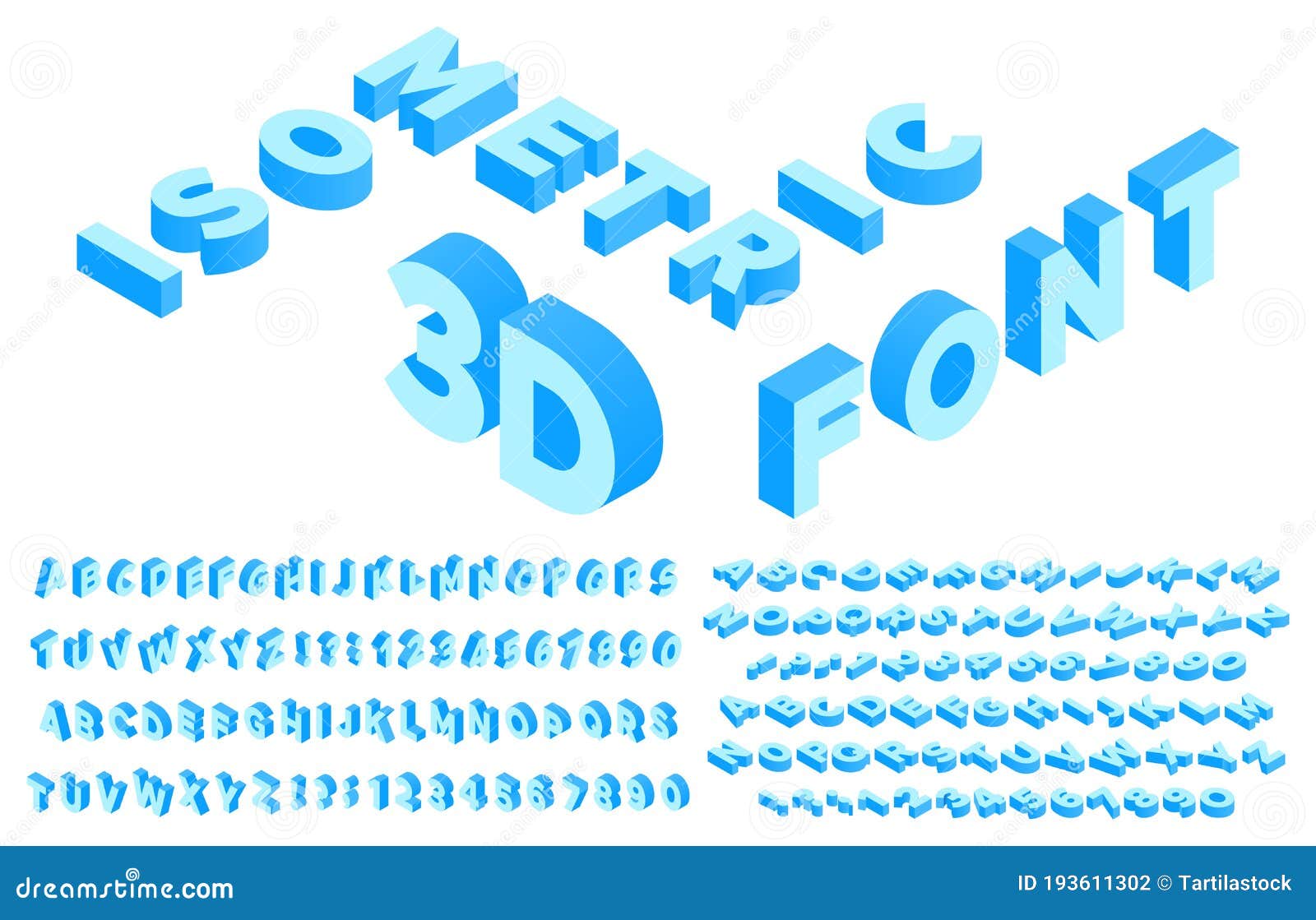 Isometric 3d Font Perspective Alphabet Lettering Numbers And