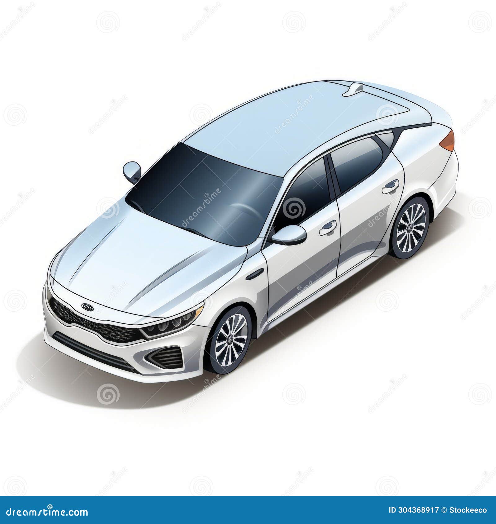 isometric 3d rendering of kia optima sedan - white and silver