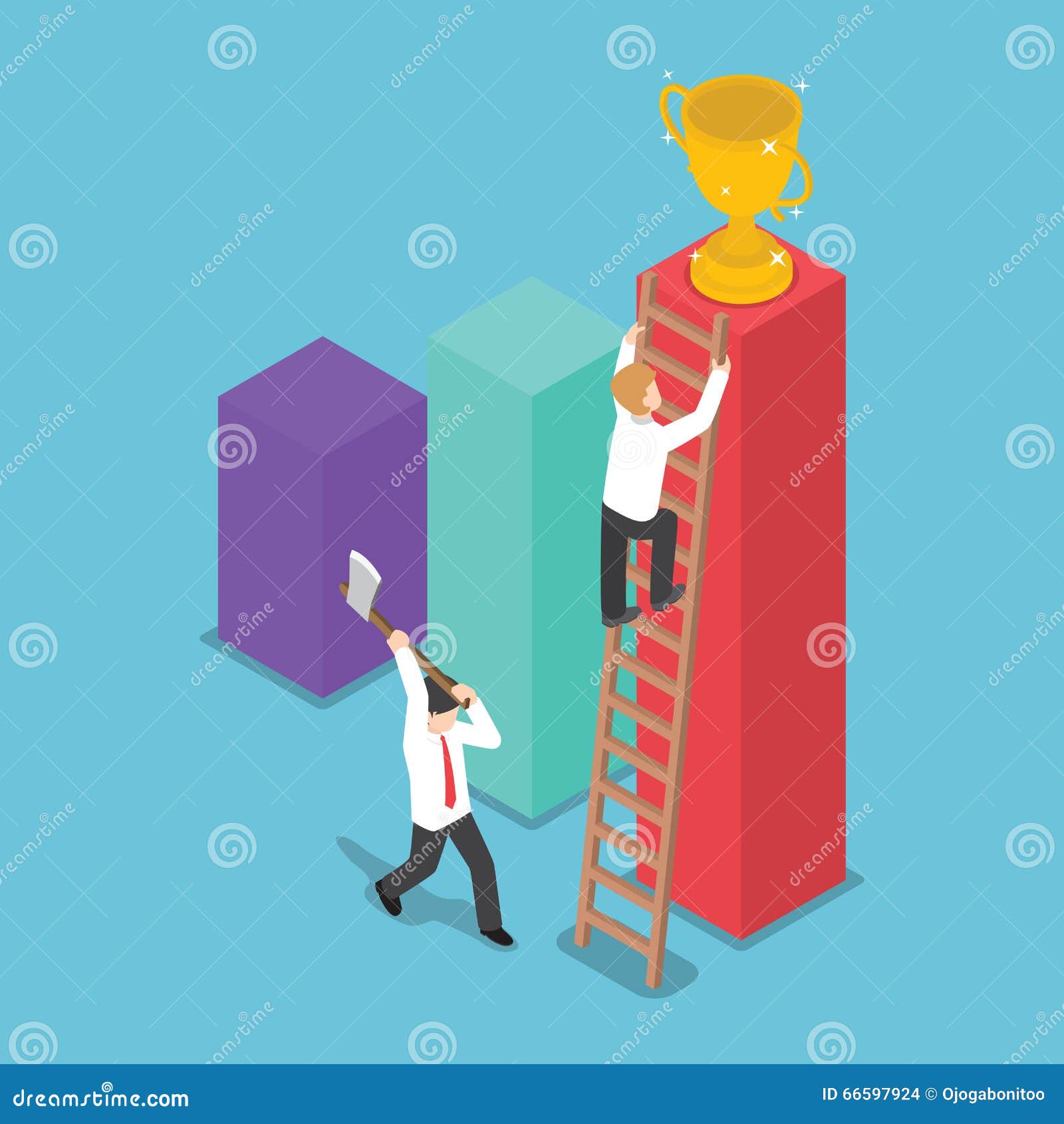 isometric  businessman destroy the ladder of success of hi