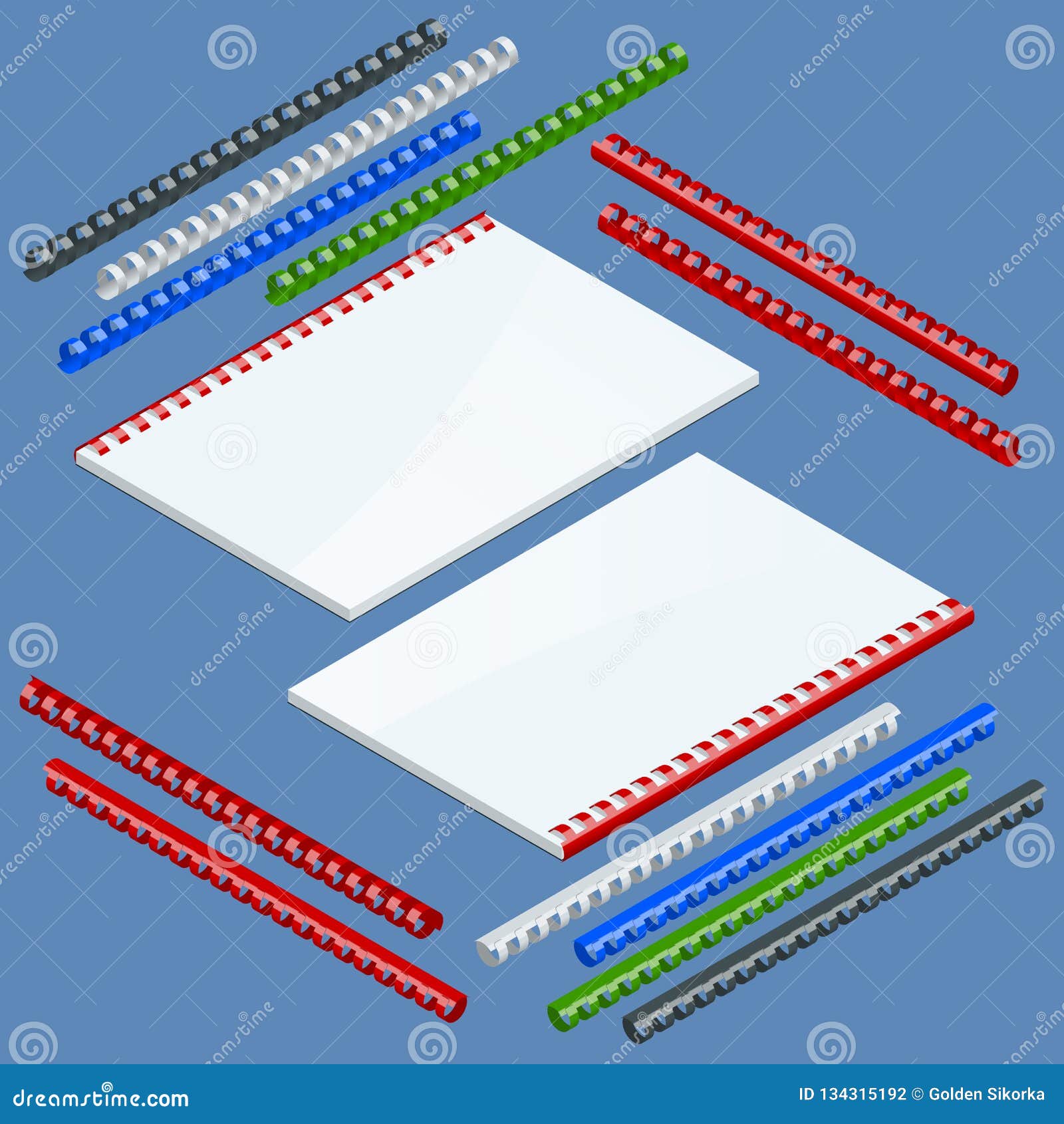 isometric document binding components and springs for fastening of catalogs, plastic springs for binding. 
