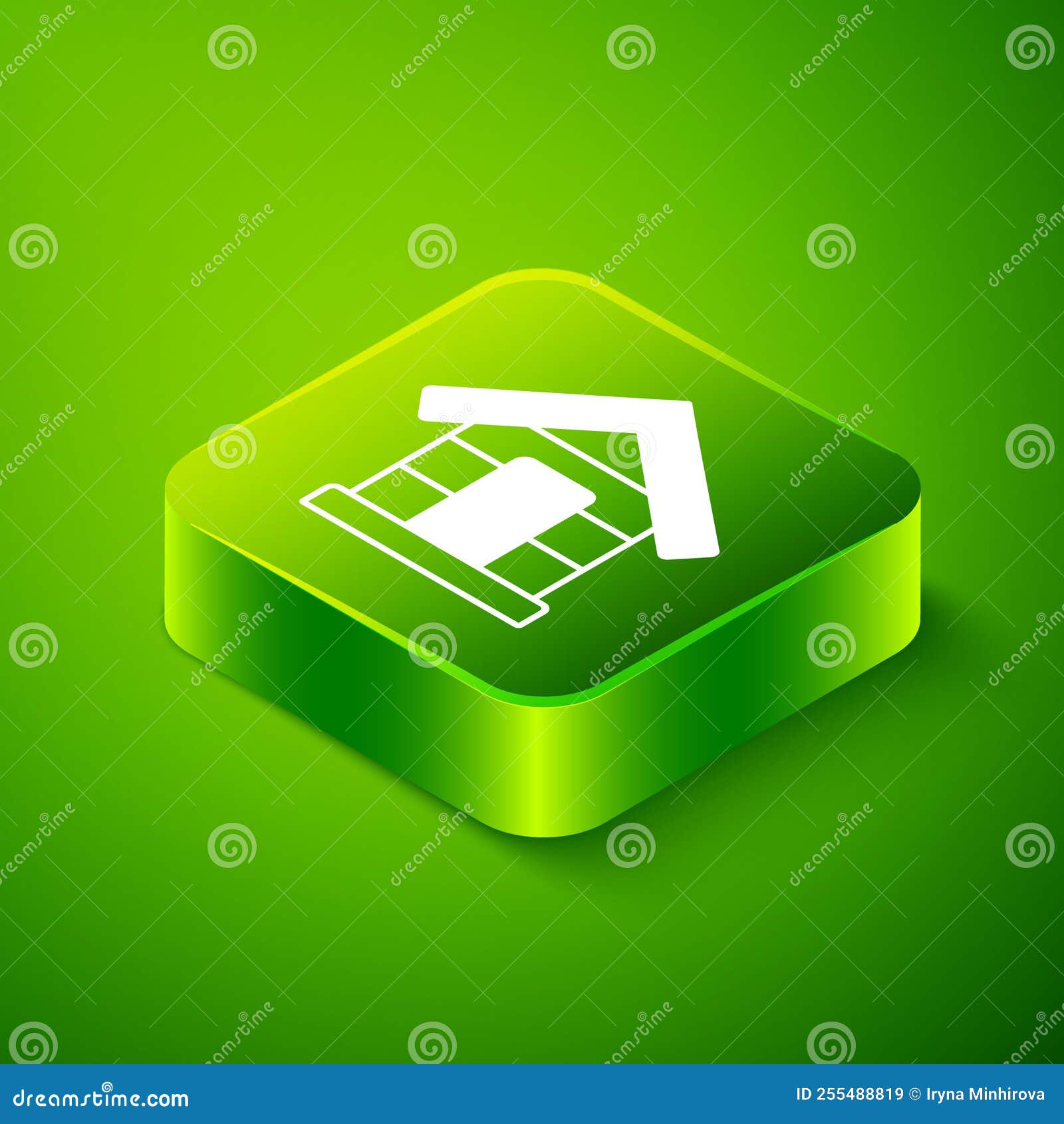 Isometric Dog House Icon Isolated on Green Background. Dog Kennel