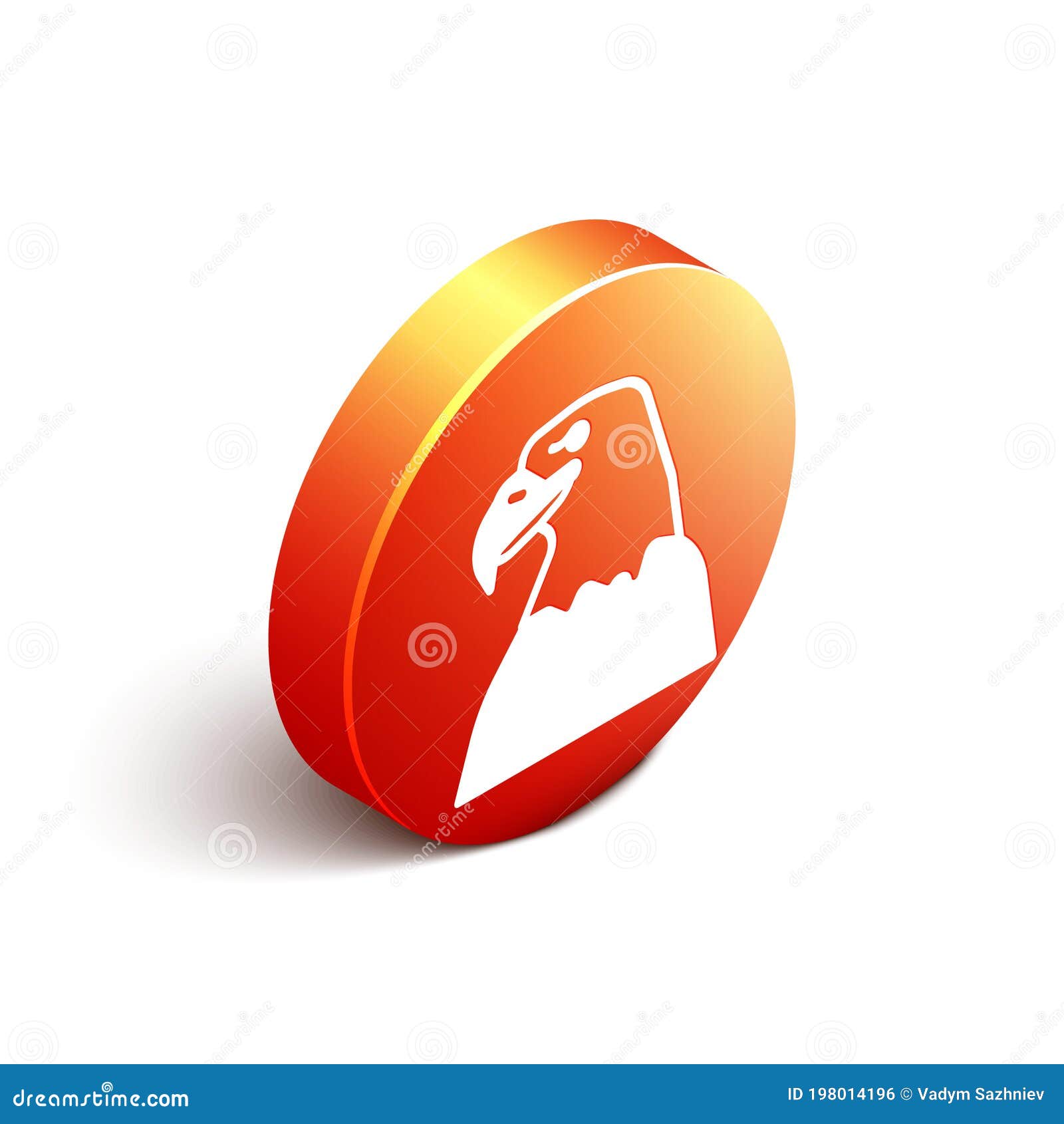 isometric eagle head icon  on white background. animal . orange circle button. 