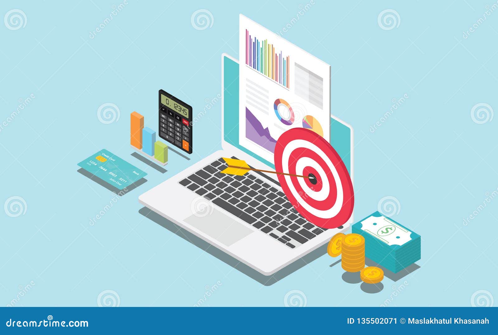 Isometric Financial Company or Personal Target with Data Graph Chart