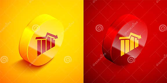 Isometric Financial Growth Decrease Icon Isolated on Orange and Red ...
