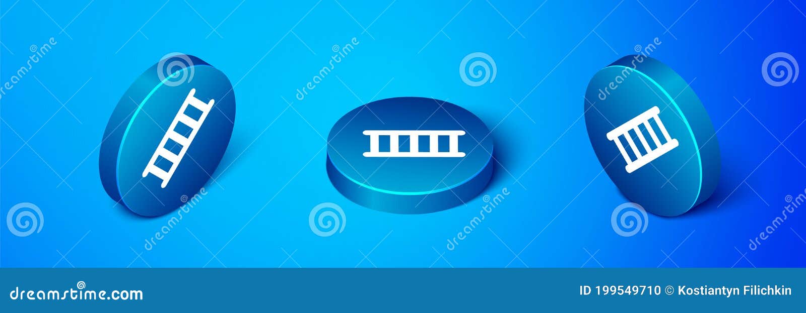 isometric fire escape icon  on blue background. pompier ladder. fireman scaling ladder with a pole. blue circle