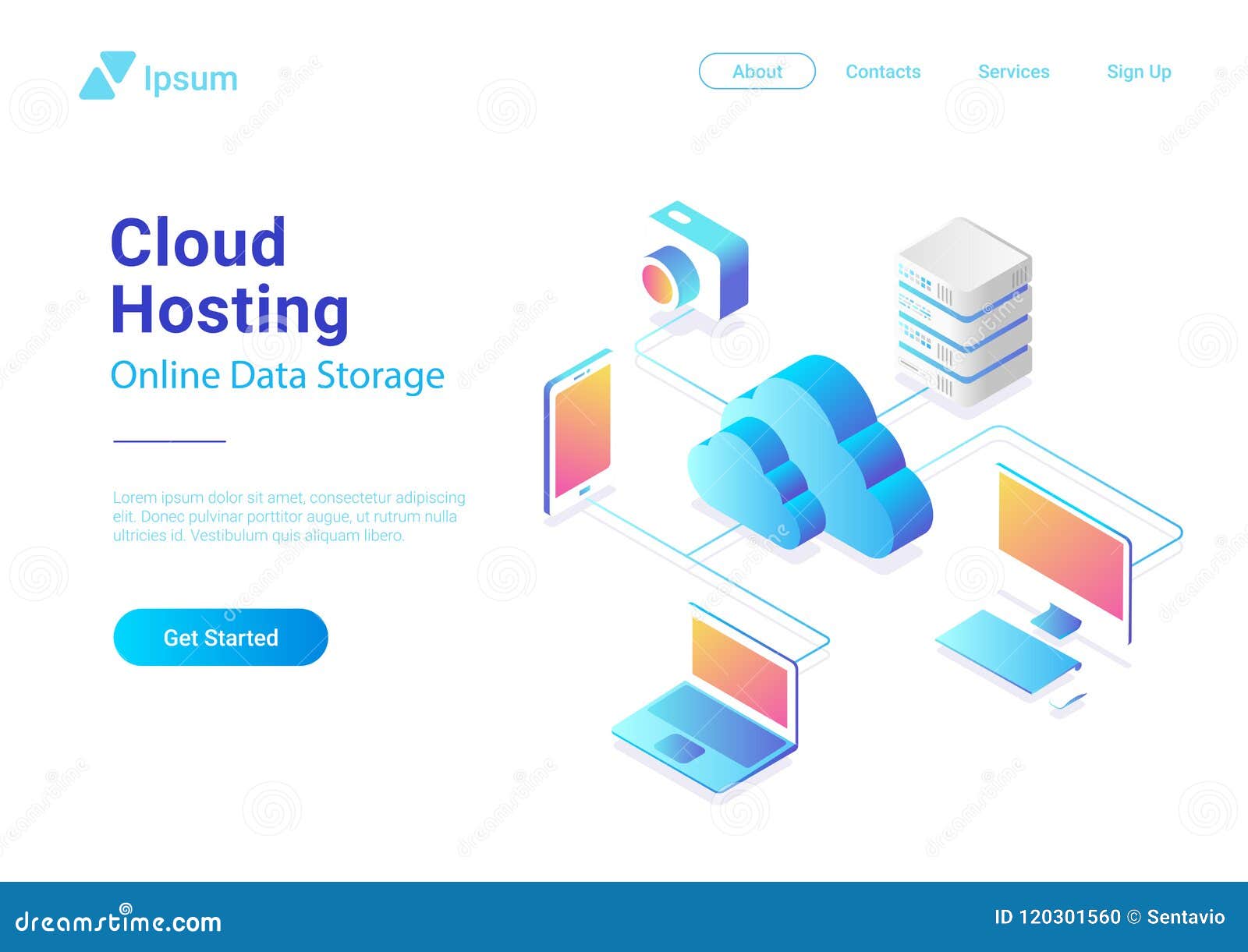 isometric flat cloud hosting network . onlin