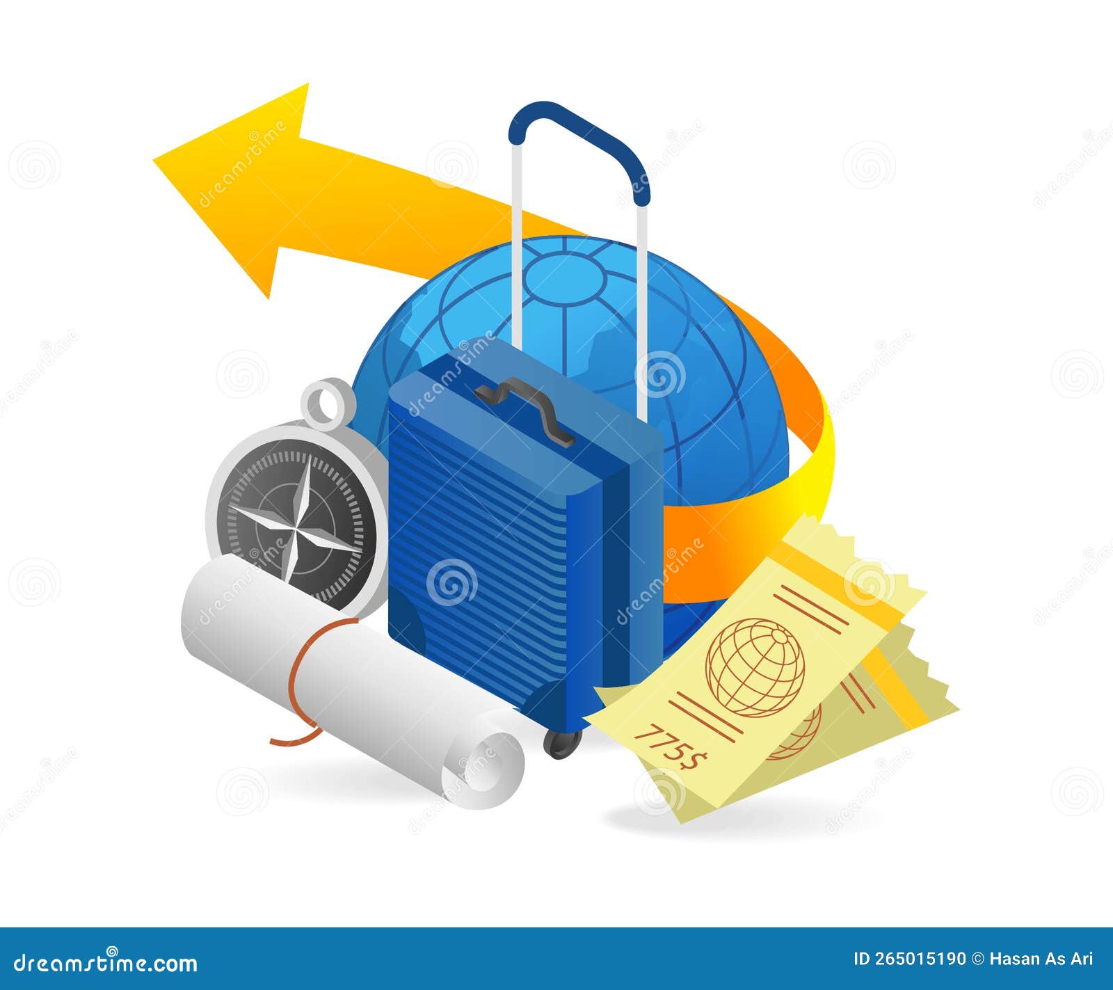Isometric Flat 3d Illustration Tour Travel Plan Ticket Concept Stock