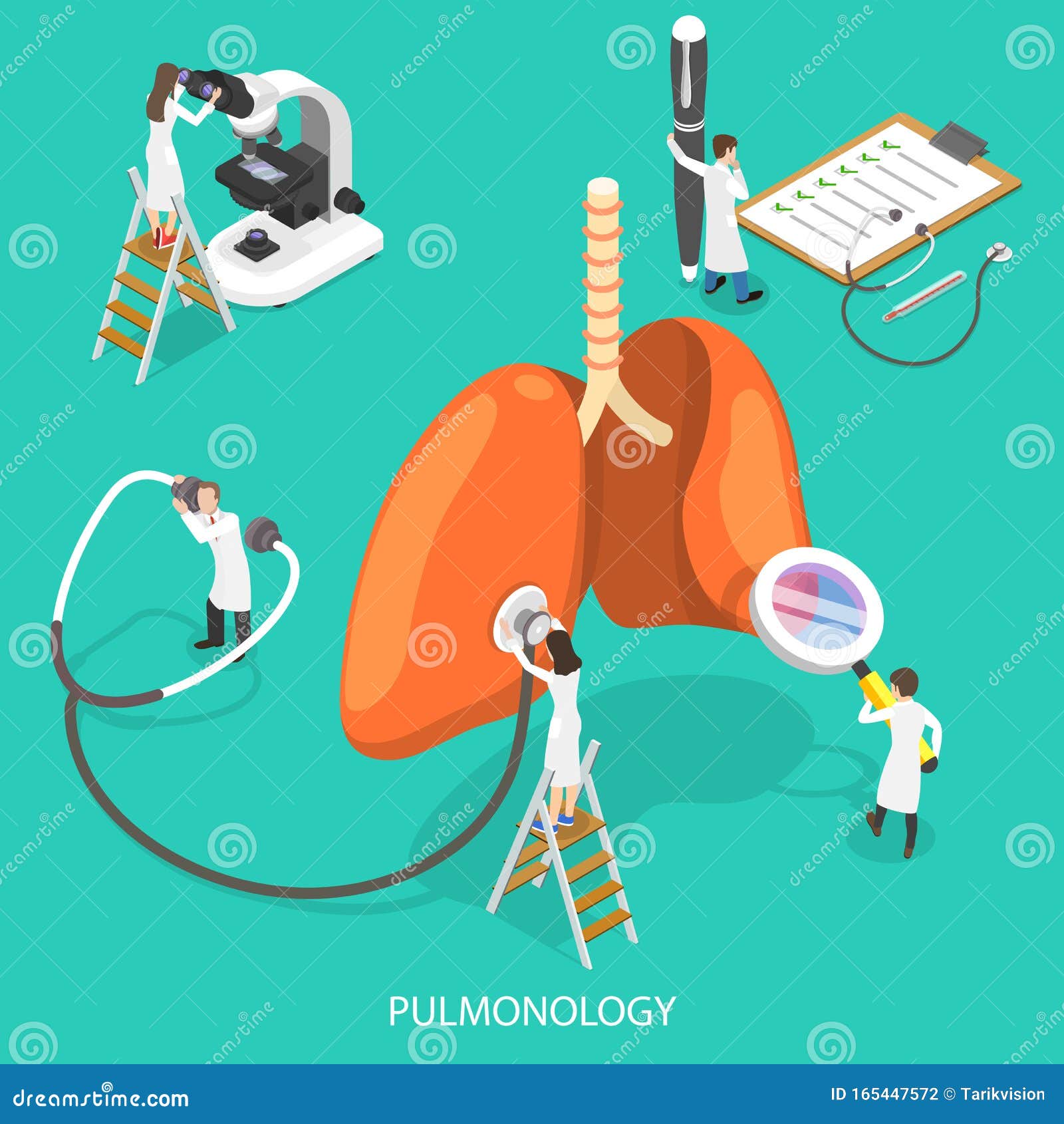 isometric flat   of respiratory medicine, pulmonology concept.