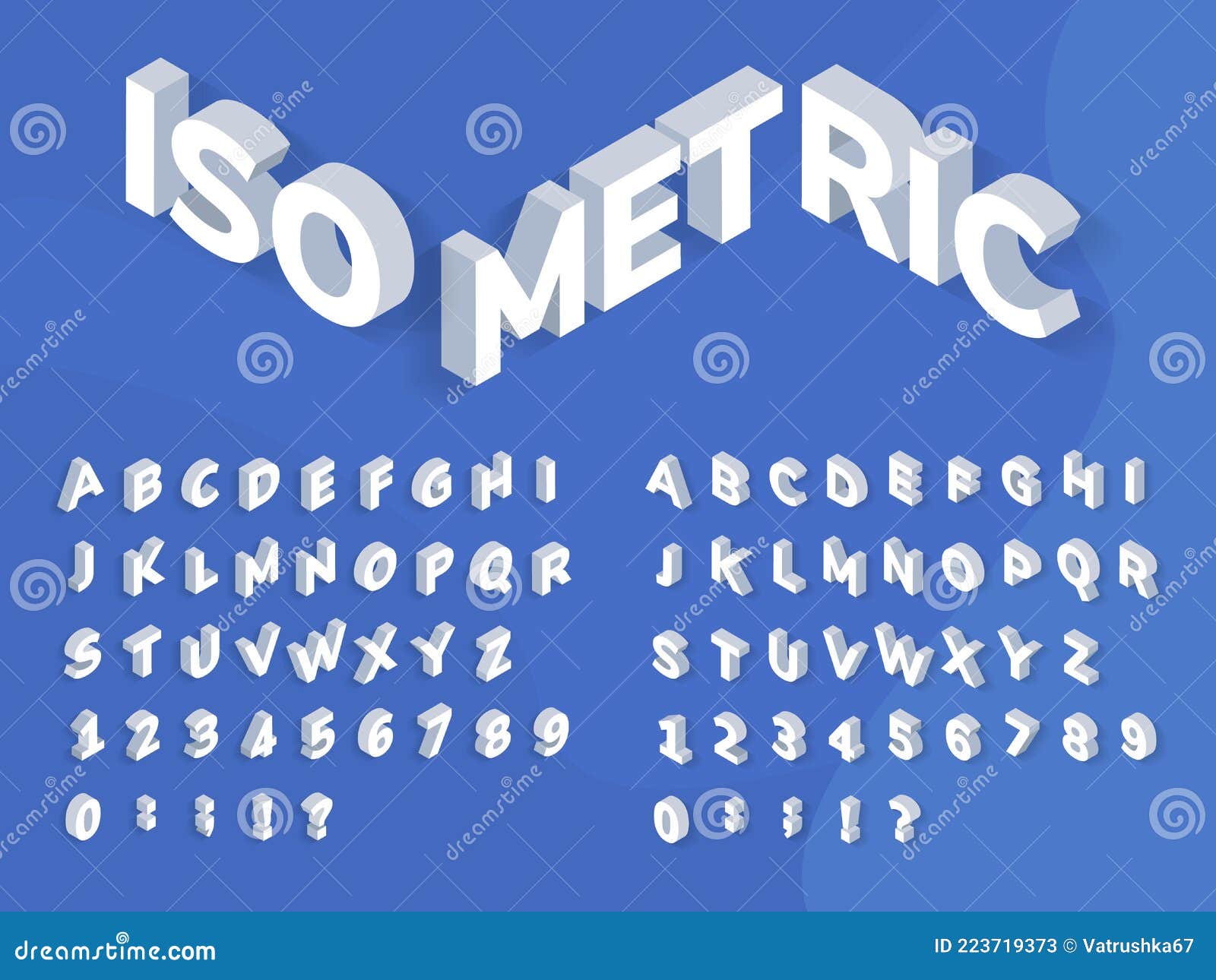 isometric font. 3d perspective effect geometric typography. isometrical bold alphabet letters, numbers and s with
