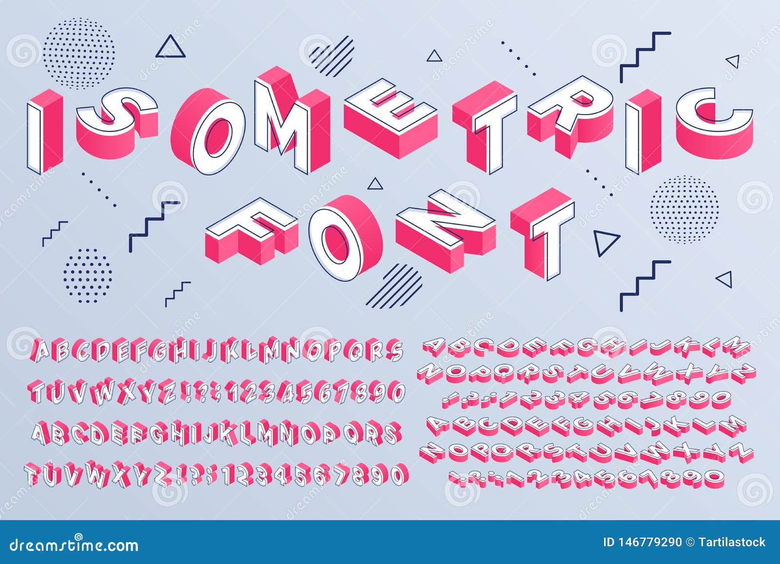 isometric font. geometric alphabet 3d letters cubic blocks and perspective numbers sign  set