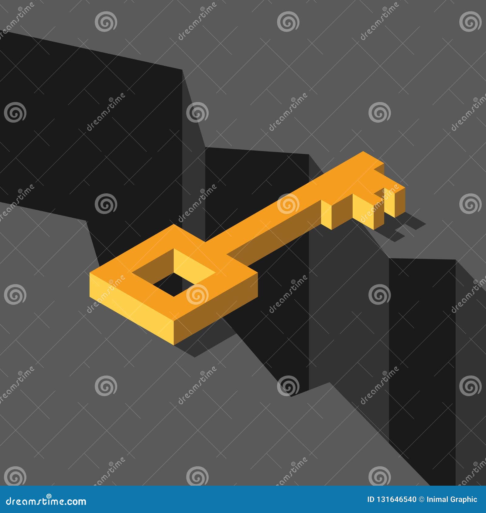isometric gold key above abyss. bridging the gap, solution and challenge concept. flat .  , no
