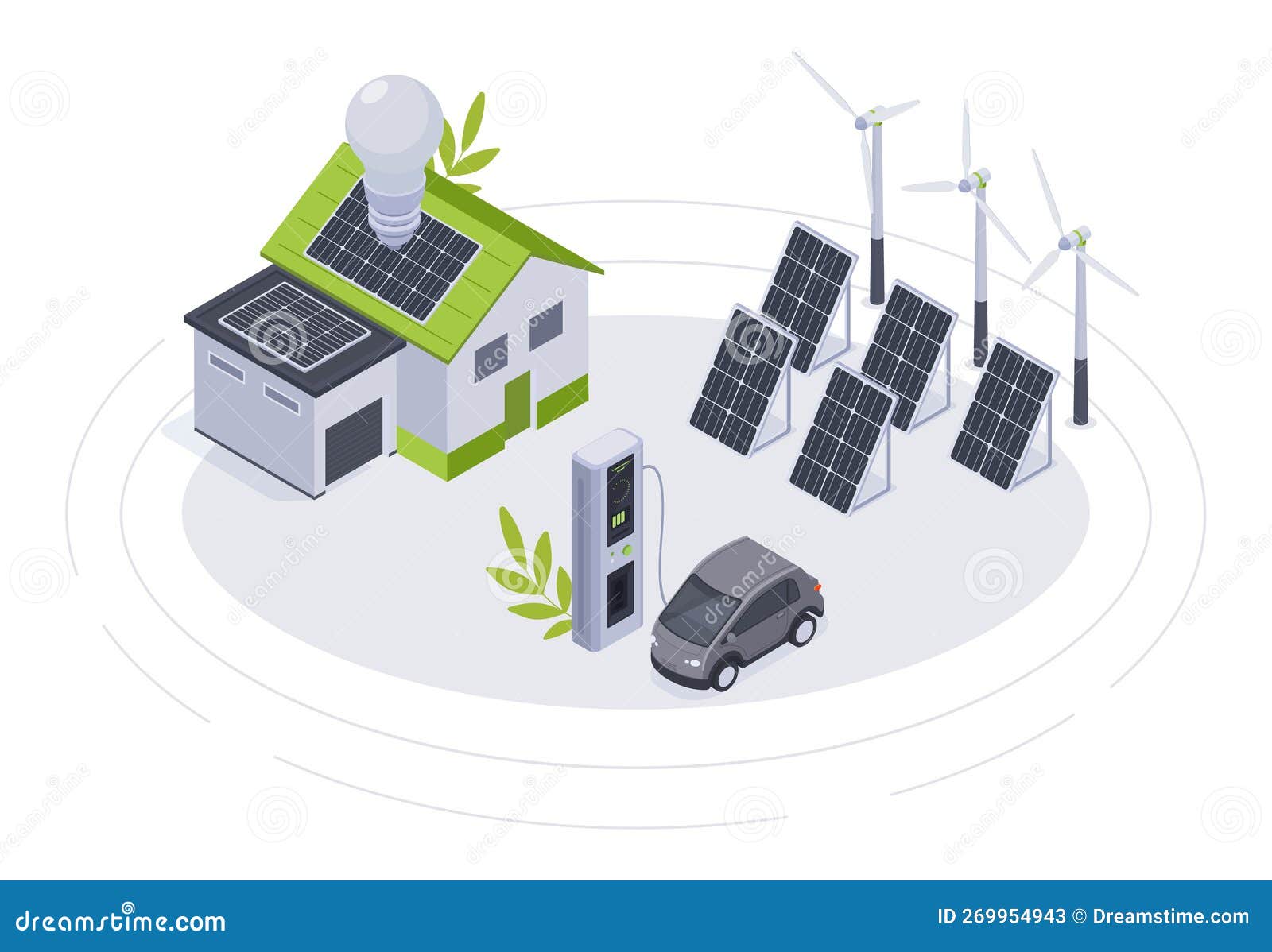 Isometric Green Energy Concept Alternative Wind and Solar Energy Isometric Green Energy Concept Alternative Wind and Solar Energy