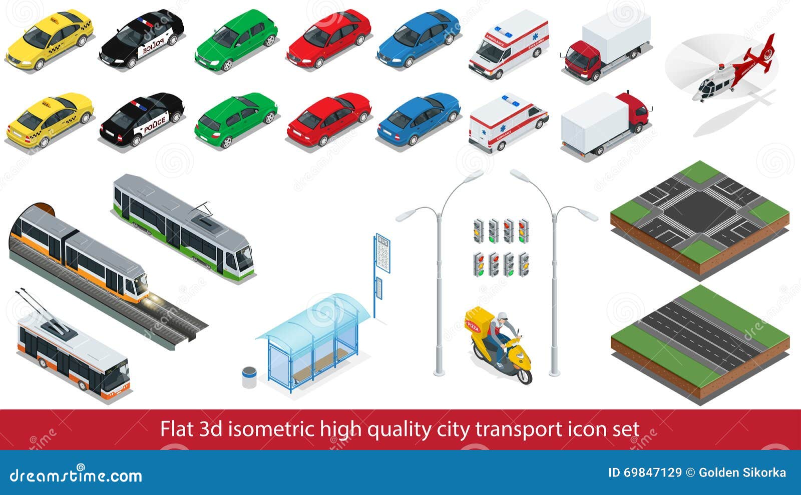 isometric high quality city transport icon set.