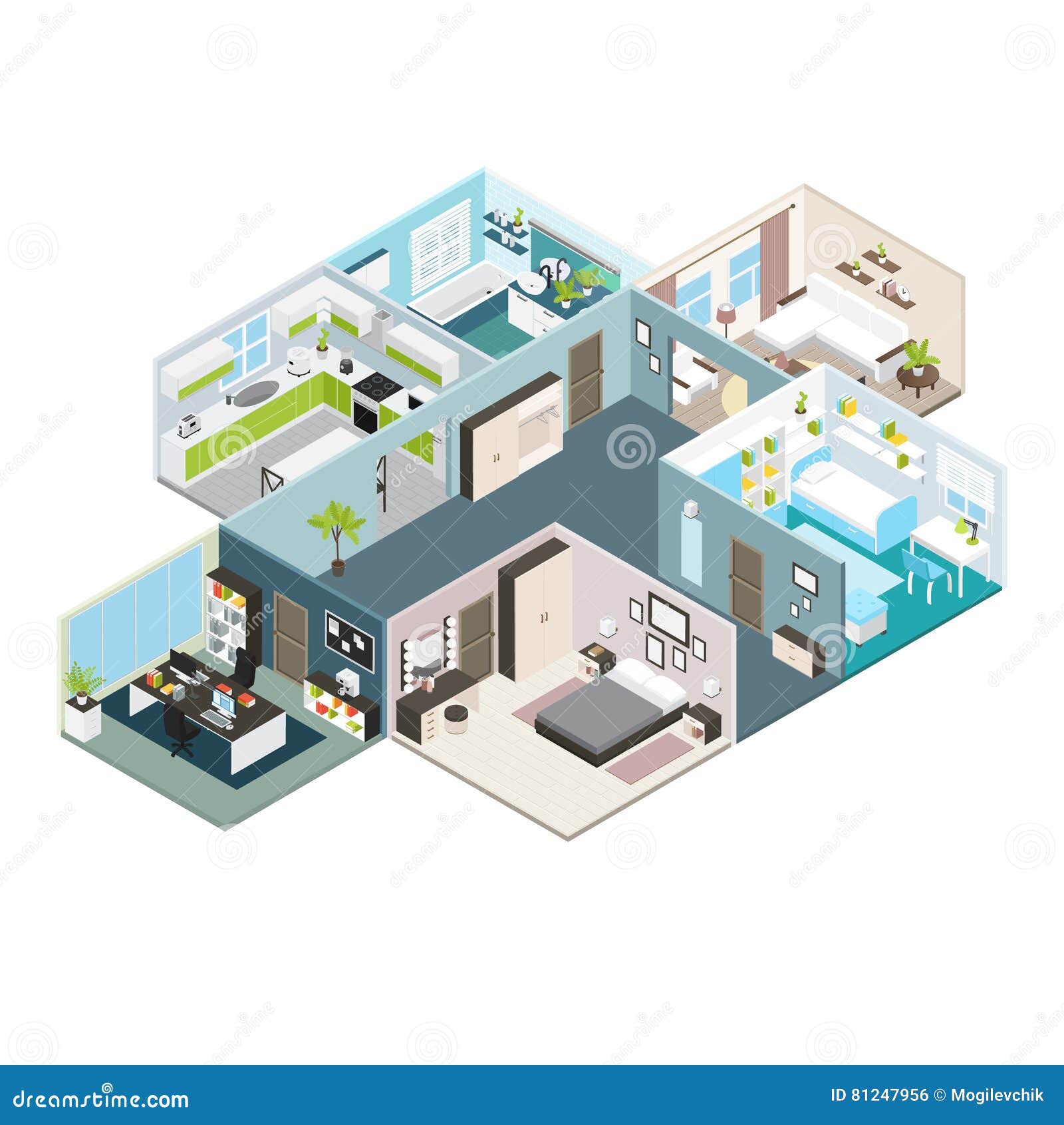  Isometric  House  Interior View  Stock Vector Illustration 