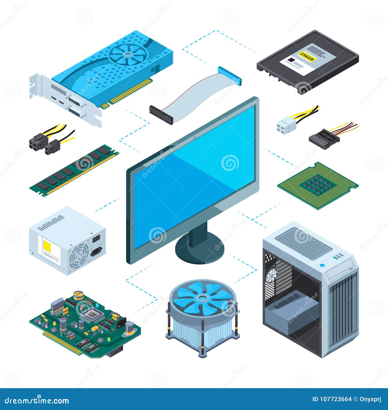 isometric s of computer hardware.  pictures set