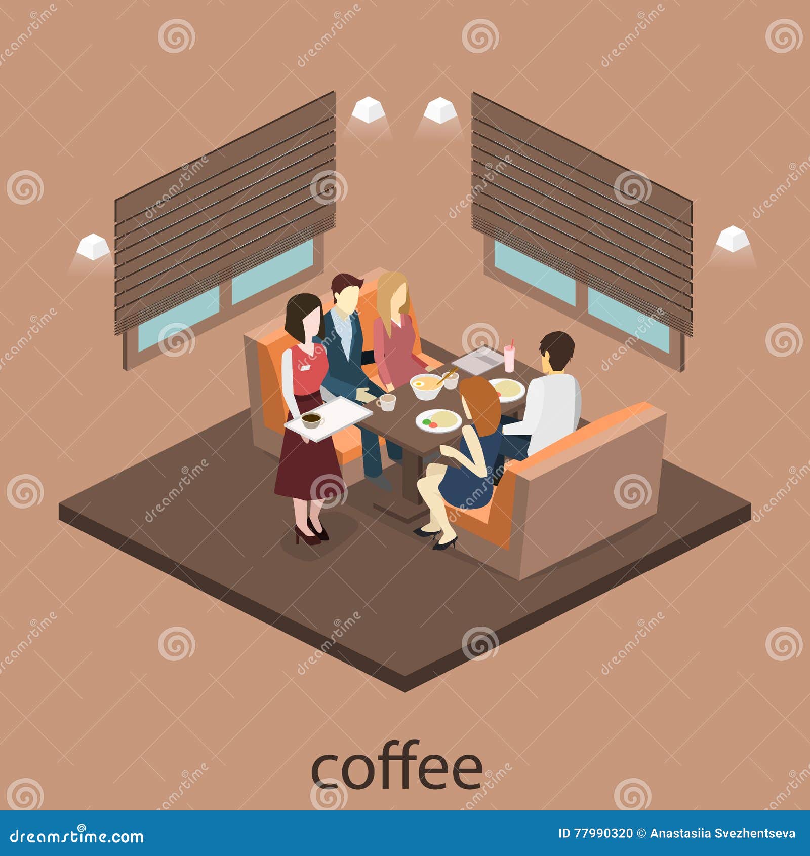 Isometric Interior Of Cafe Shop Flat 3d Isometric Design