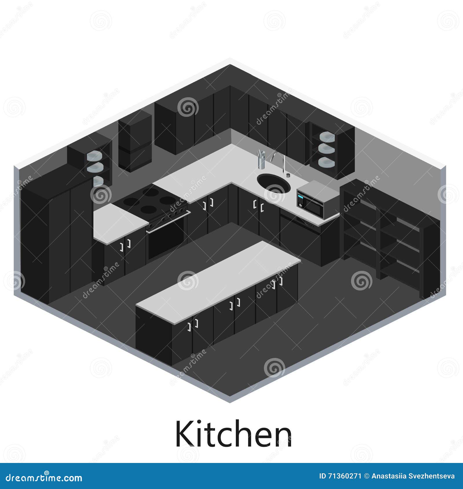 Isometric Interior Modern Kitchen Stock Illustration