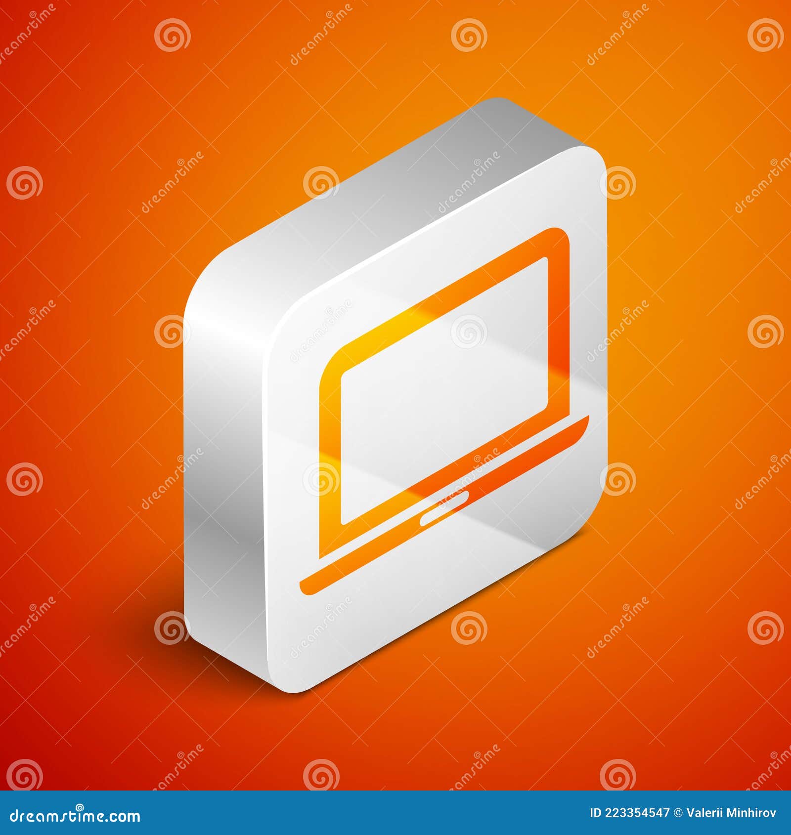 Isometric Laptop Icon Isolated on Orange Background. Computer Notebook