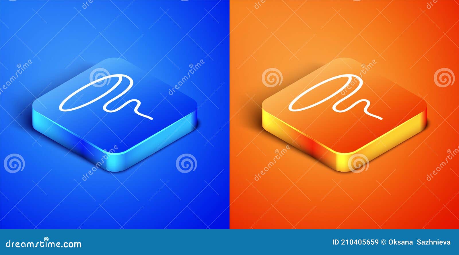 Isometric Lasso Icon Isolated on Blue and Orange Background. Square ...