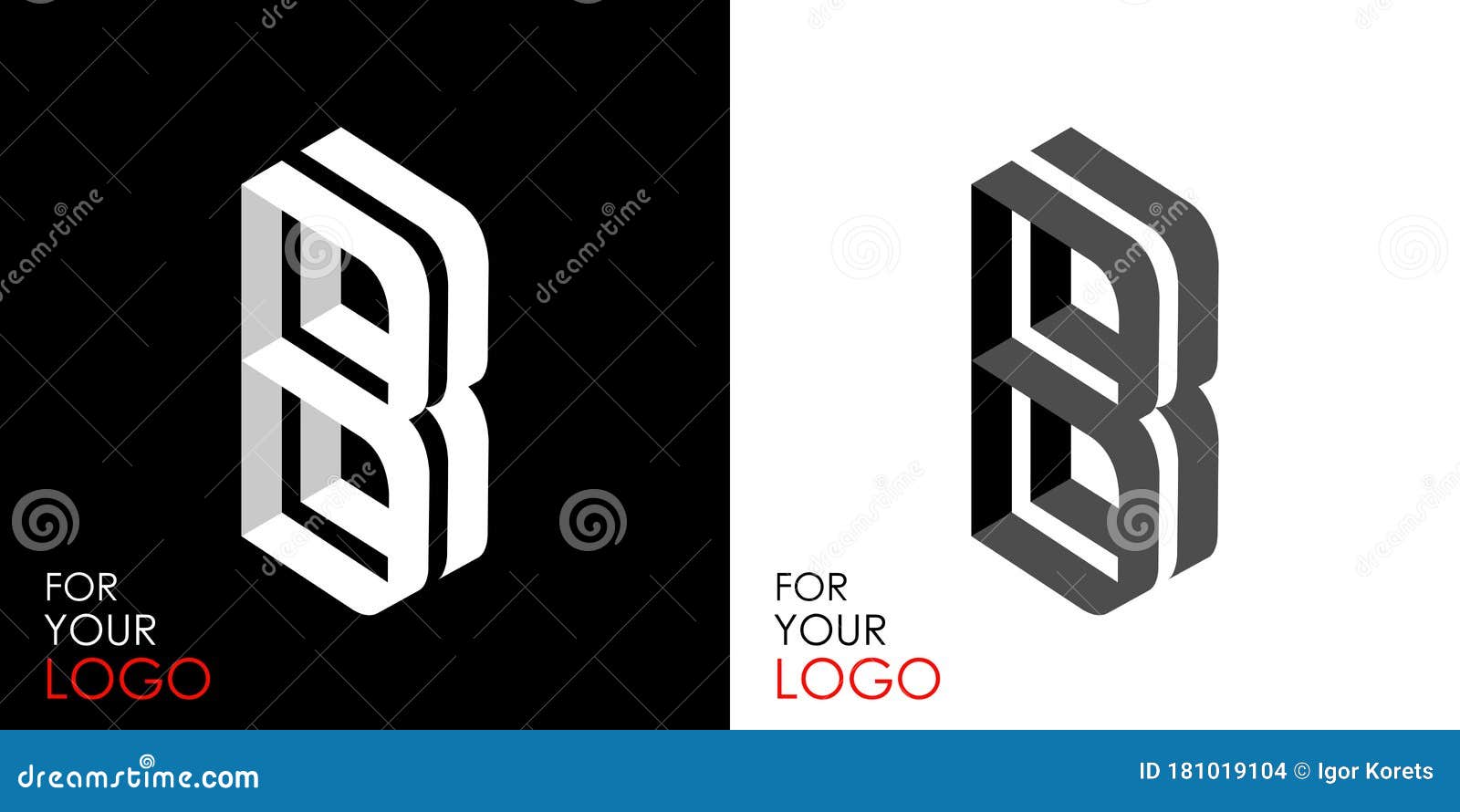 Isometric Letter B. from Stripes, Lines. Template for Creating Logos, Emblems, Monograms. Black