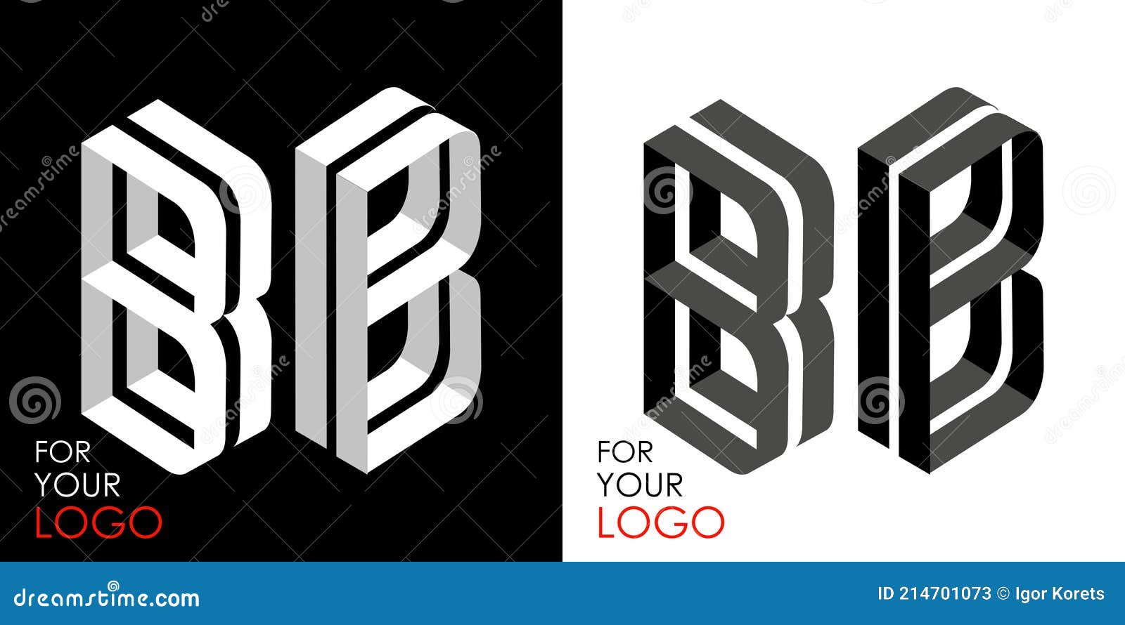 Isometric Letter B in Two Perspectives. from Stripes, Lines. Template for Creating Logos