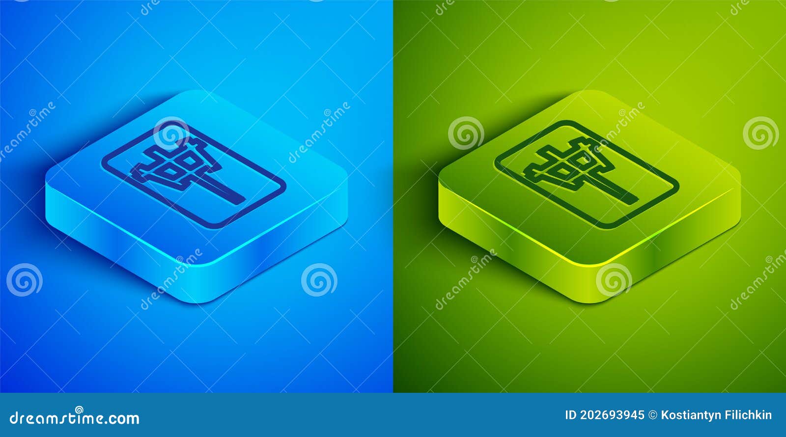 Isometric Line Mahjong Pieces Icon Isolated on Blue and Green ...