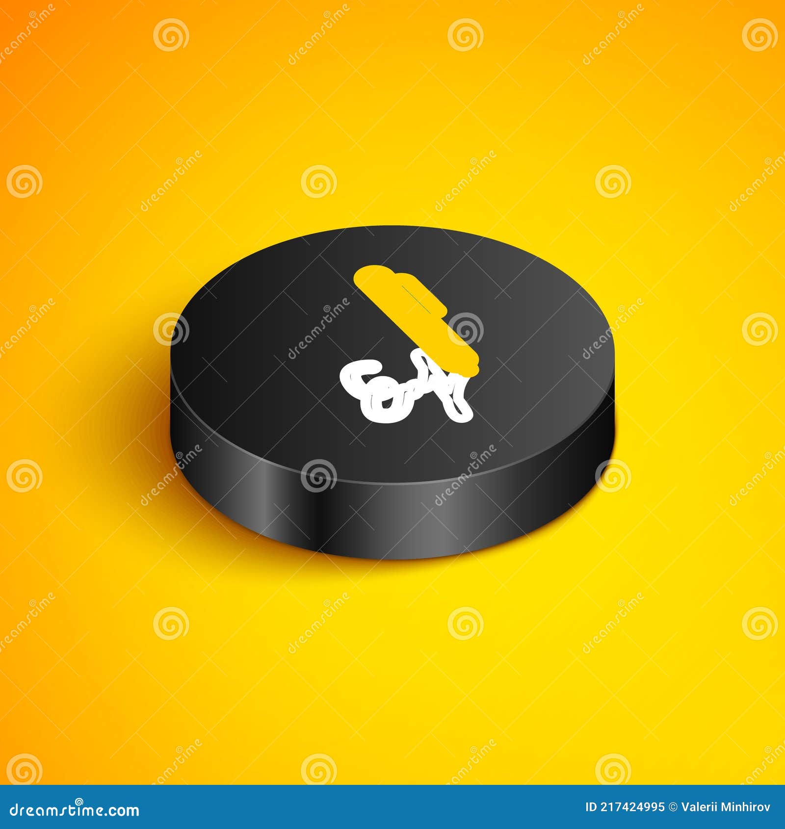 Isometric Line Signature Line Icon Isolated on Yellow Background. Pen