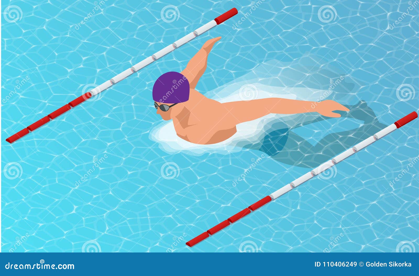 Isometric Male Swimmers Doing Butterfly Style in Different Swimming ...