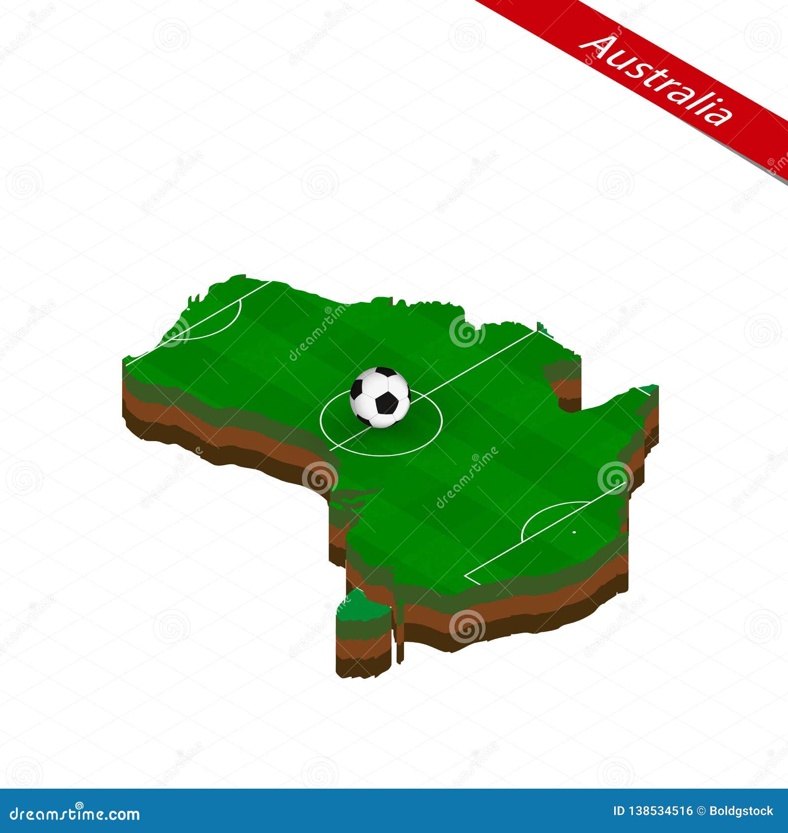 Isometric Map of Australia with Soccer Field. Football Ball in Center ...
