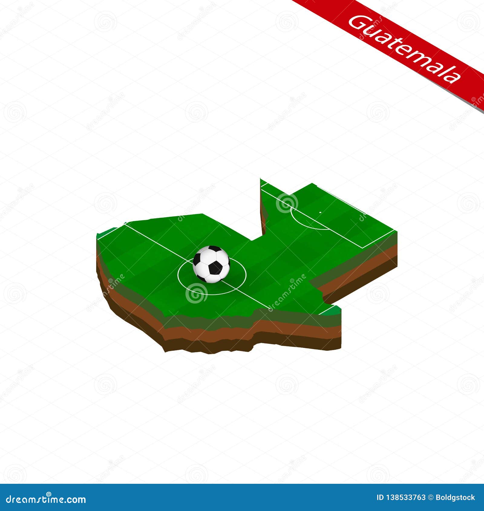 Isometric Map of Guatemala with Soccer Field. Football Ball in Center ...