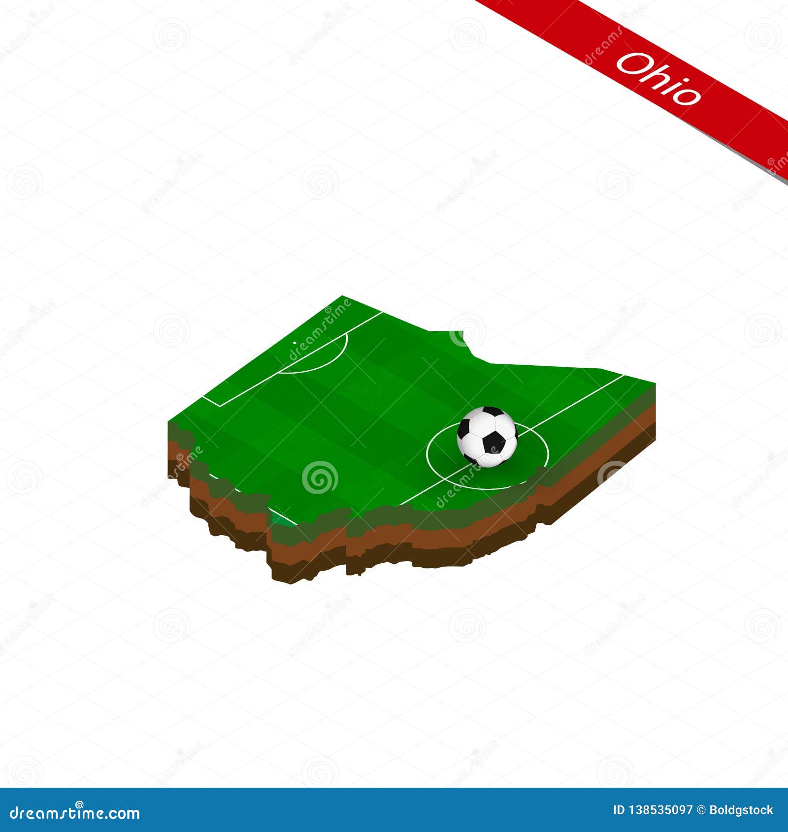 Isometric Map of US State Ohio with Soccer Field. Football Ball in ...