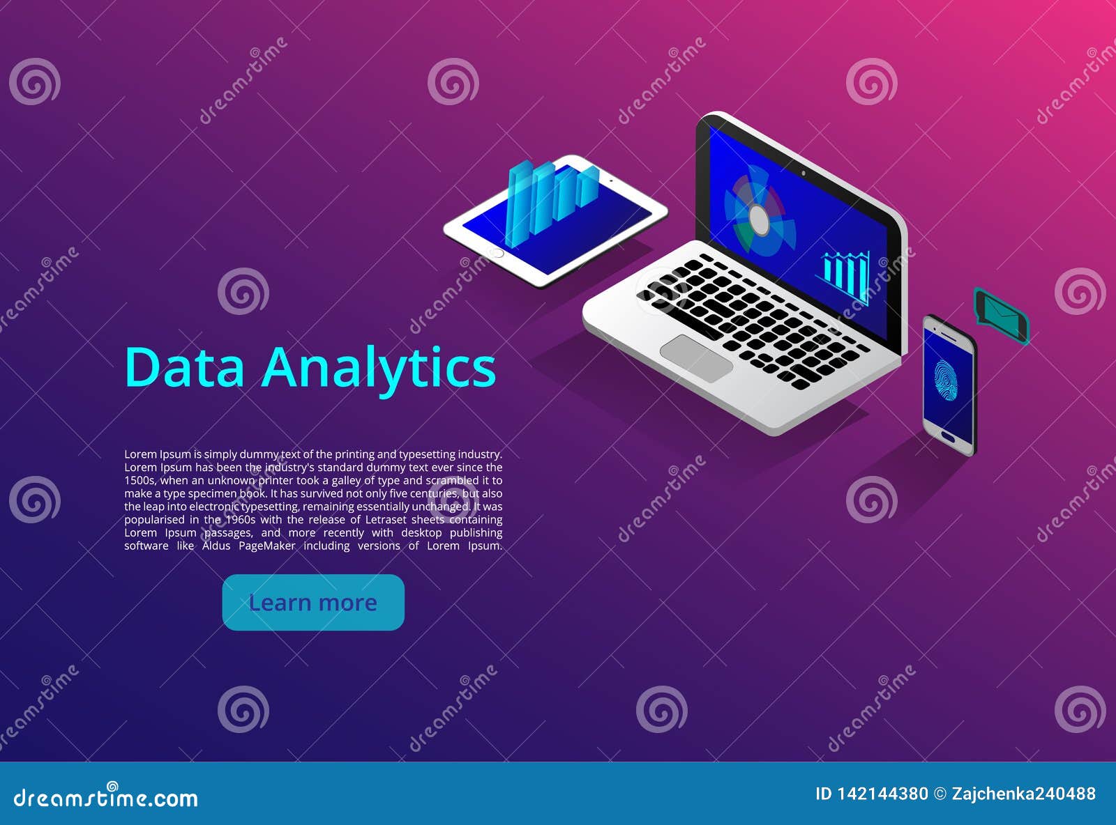 Isometric Modern Computers Technology and Networking Concept.  Cloud