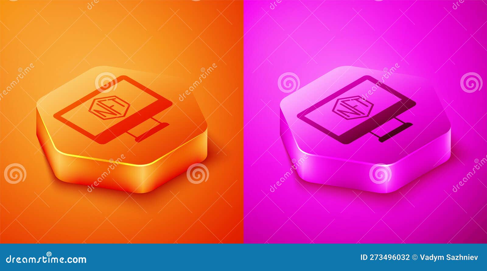 Isometric Monitor with Art Store App Icon Isolated on Orange and Pink ...