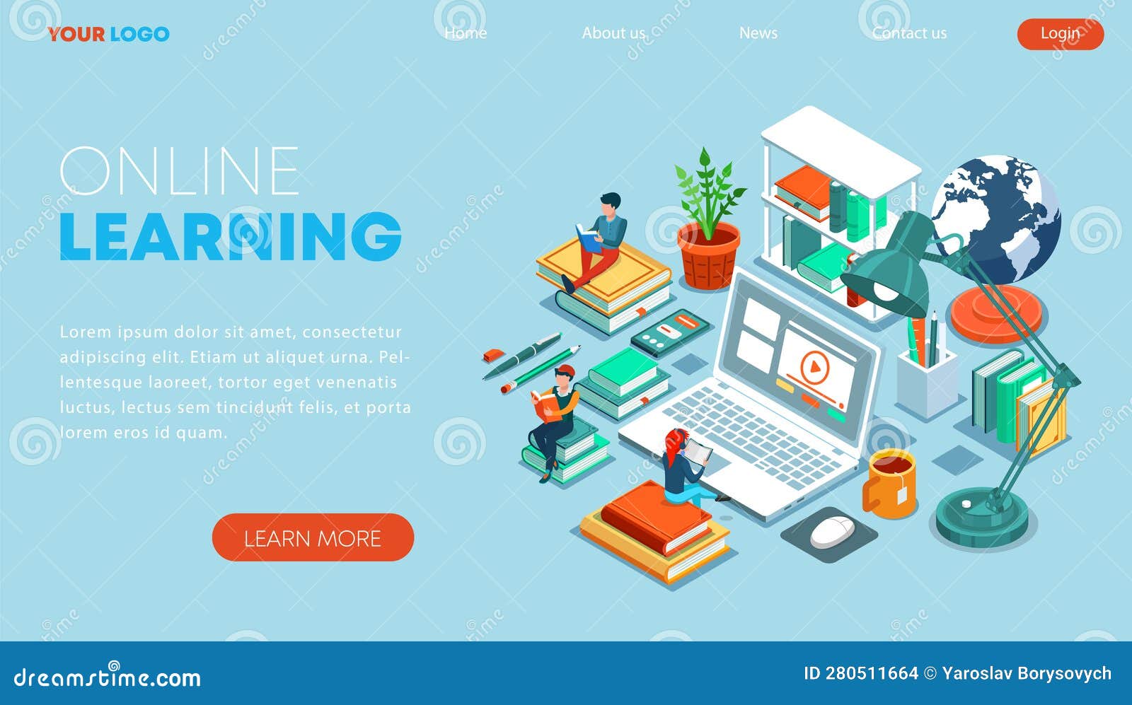 isometric online education concept in modern flat . landing page template for training courses, tutorials, and lectures.