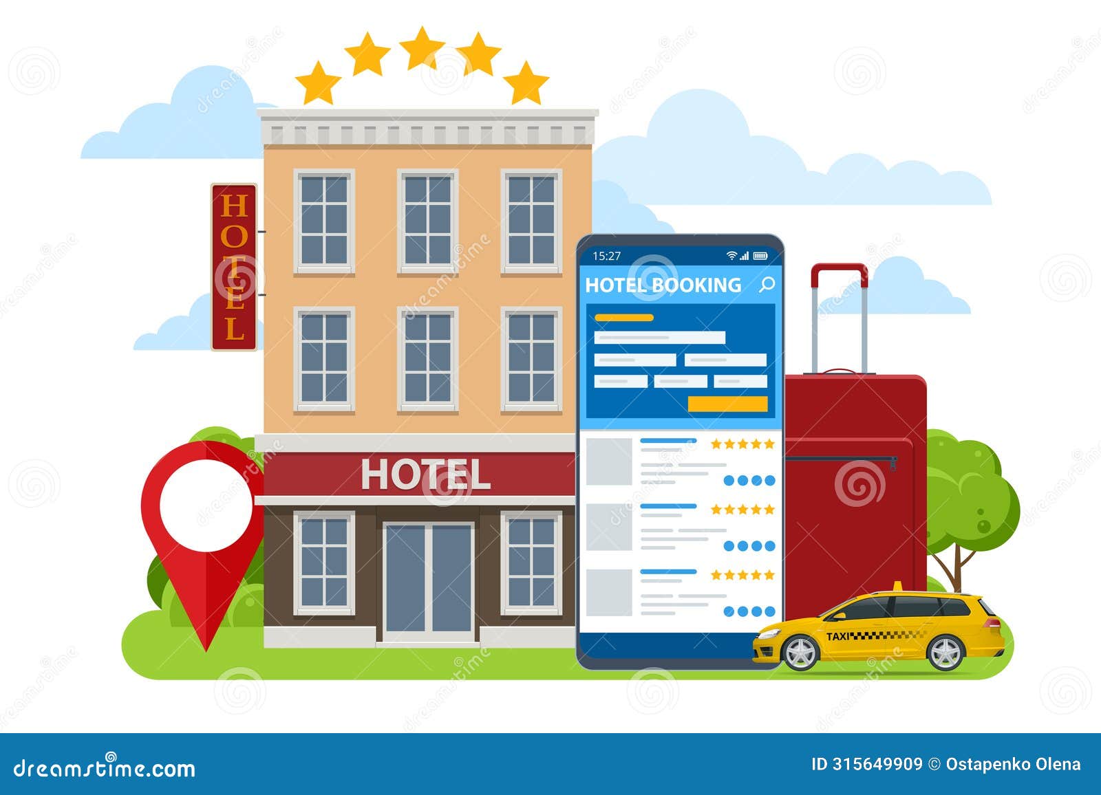 isometric online hotel booking concept. buying ticket with smartphone. people booking hotel and search reservation for