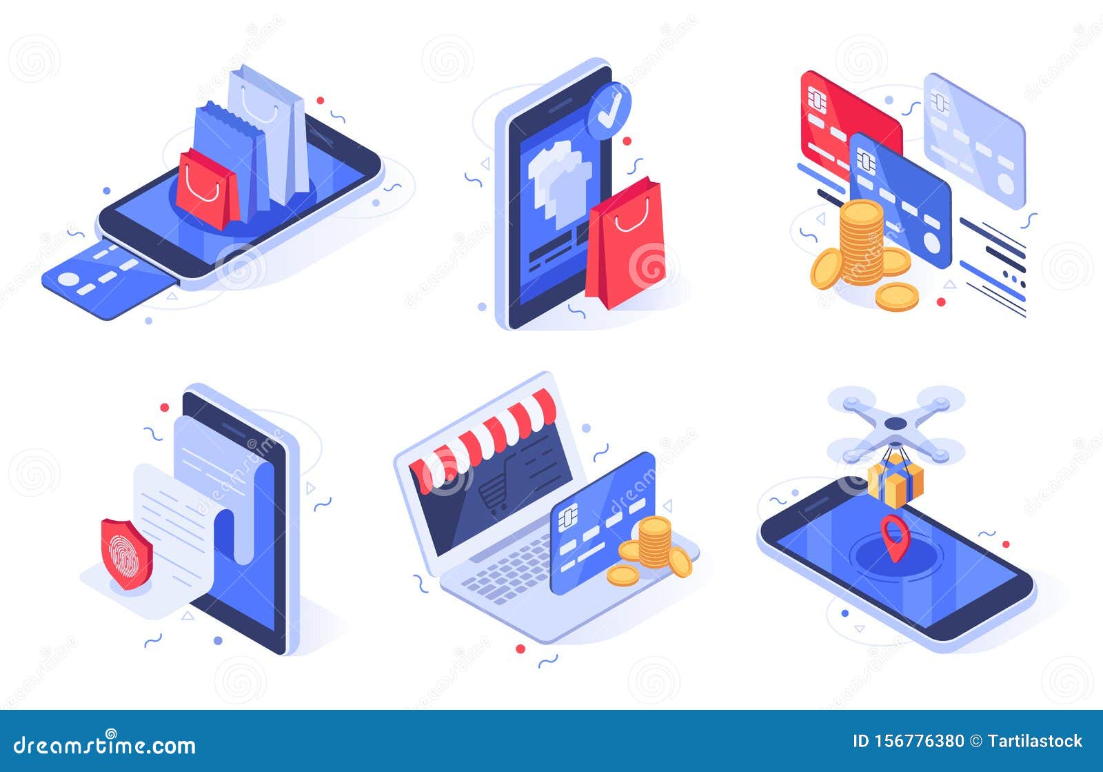isometric online shopping. internet store business, digital commerce and bank card payment   set