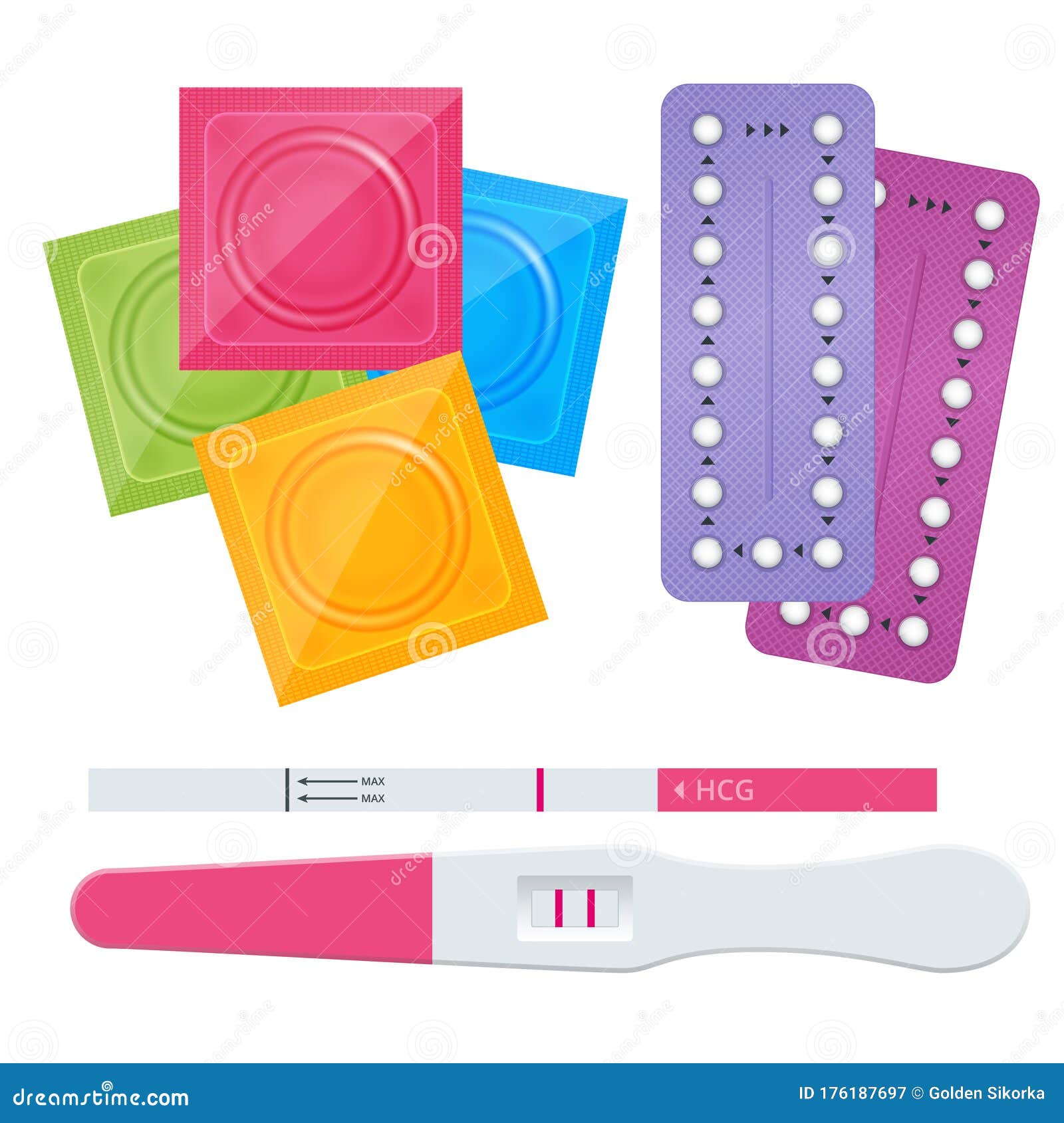 Isometric Oral Contraceptive Pill Condoms And Pregnancy Test Safe Sex